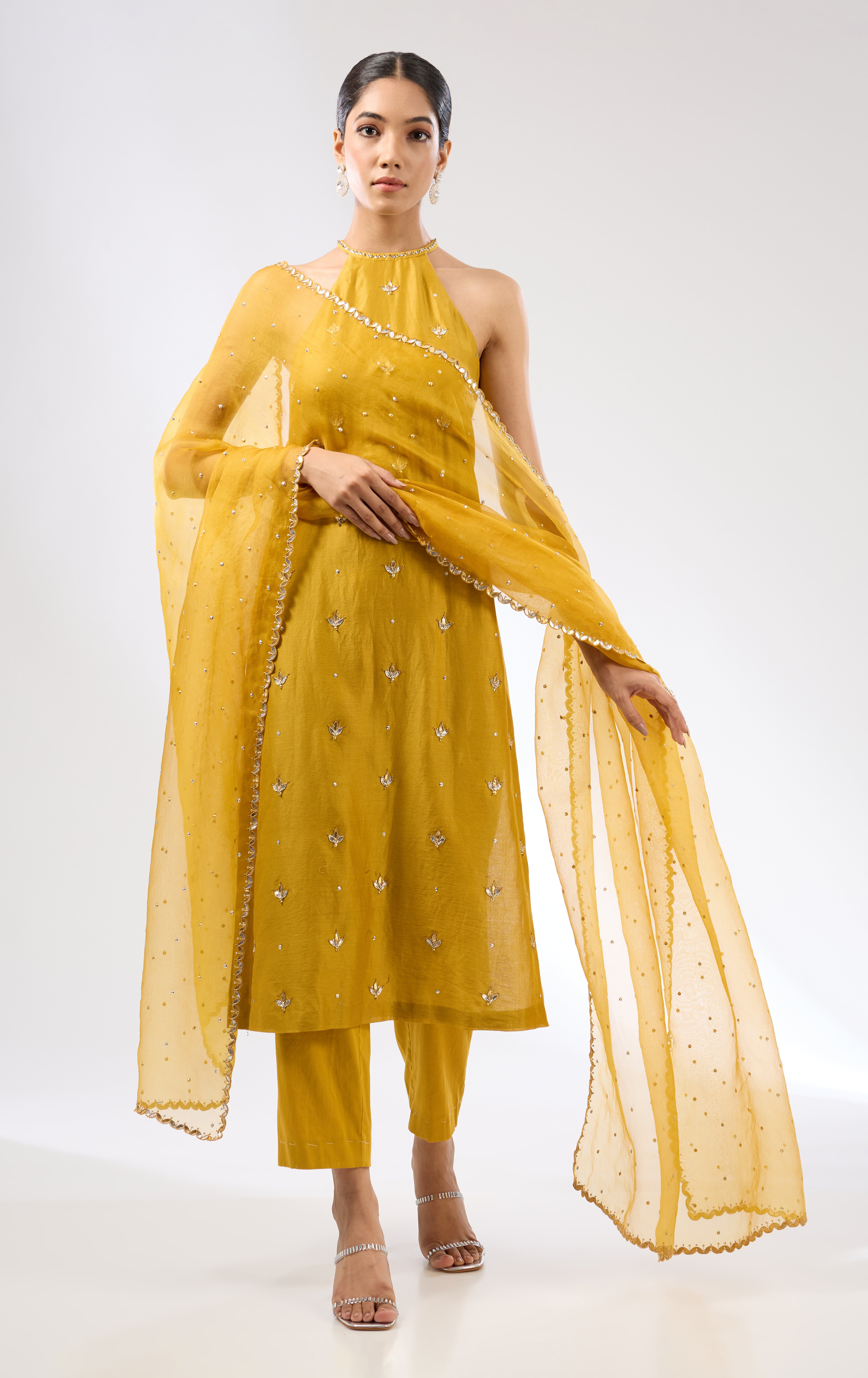 Gota-Patti Motif Halter Kurta Set