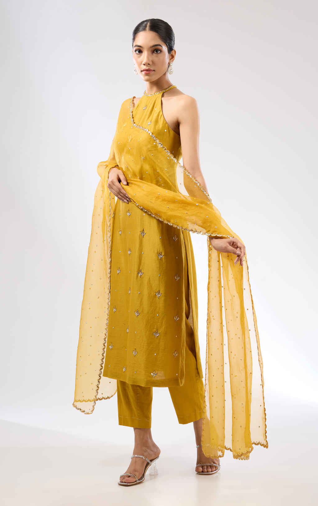 Gota-Patti Motif Halter Kurta Set