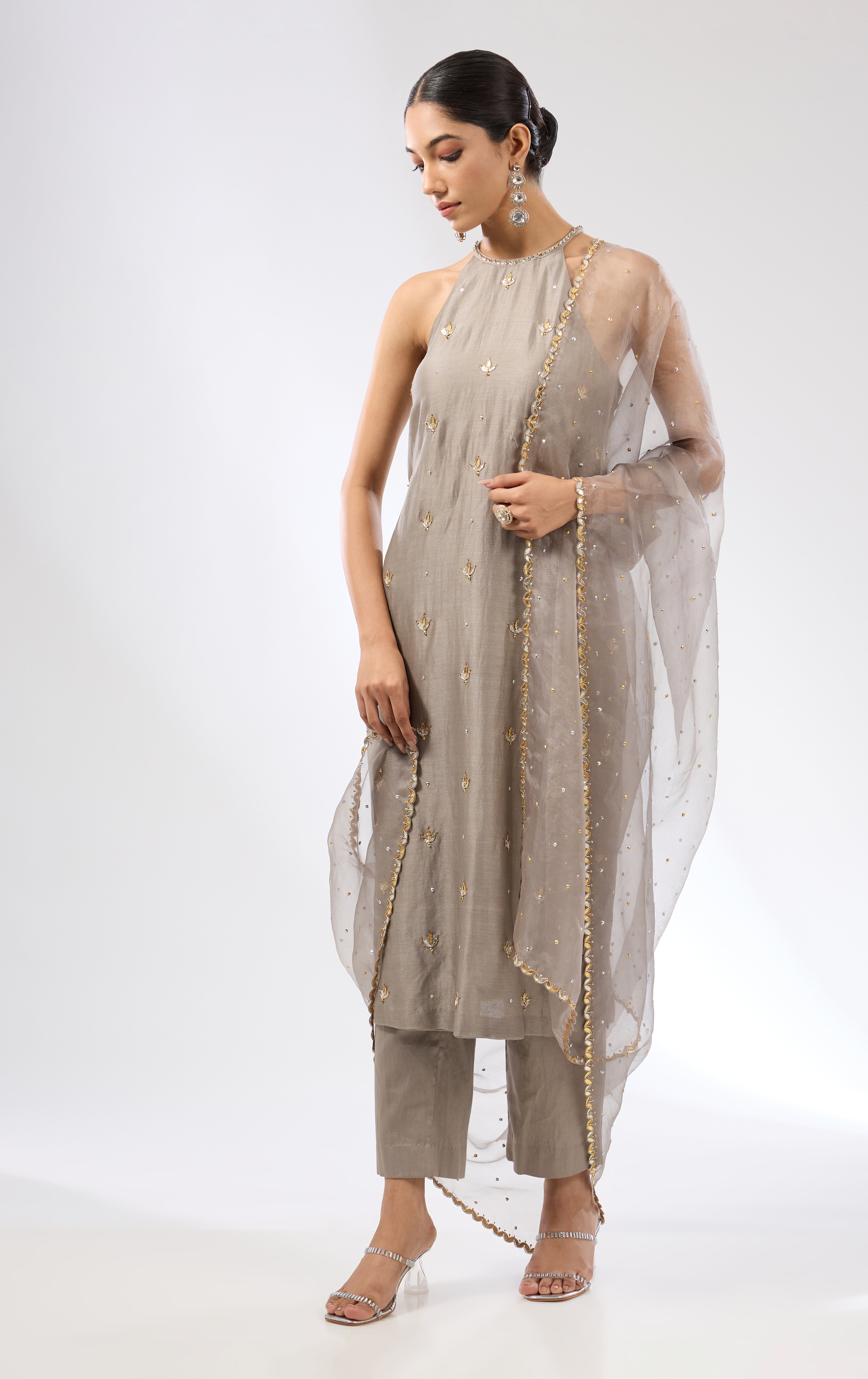 Gota-Patti Motif Halter Kurta Set