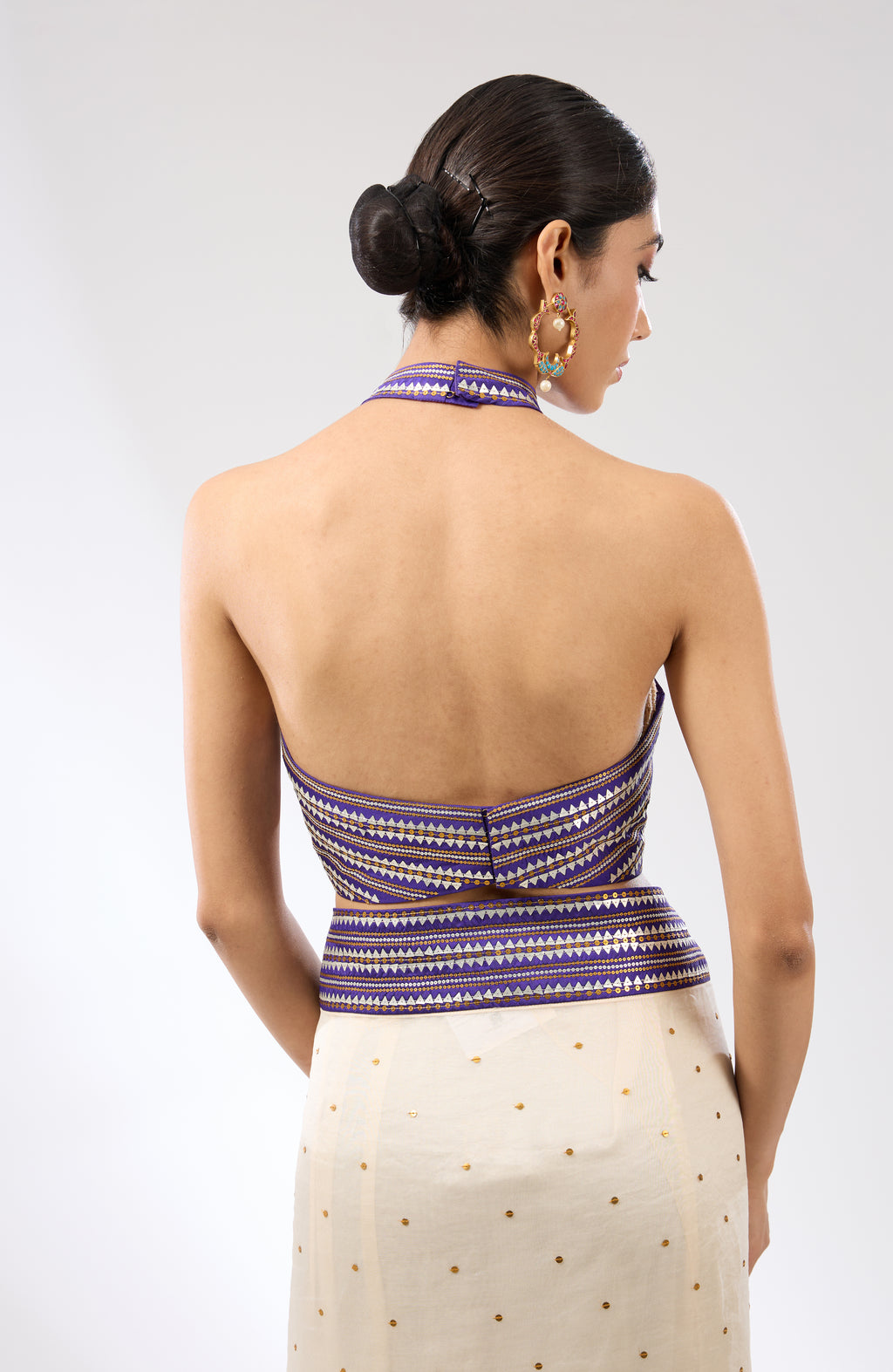 Inverted Mini Fence Border Saree Set