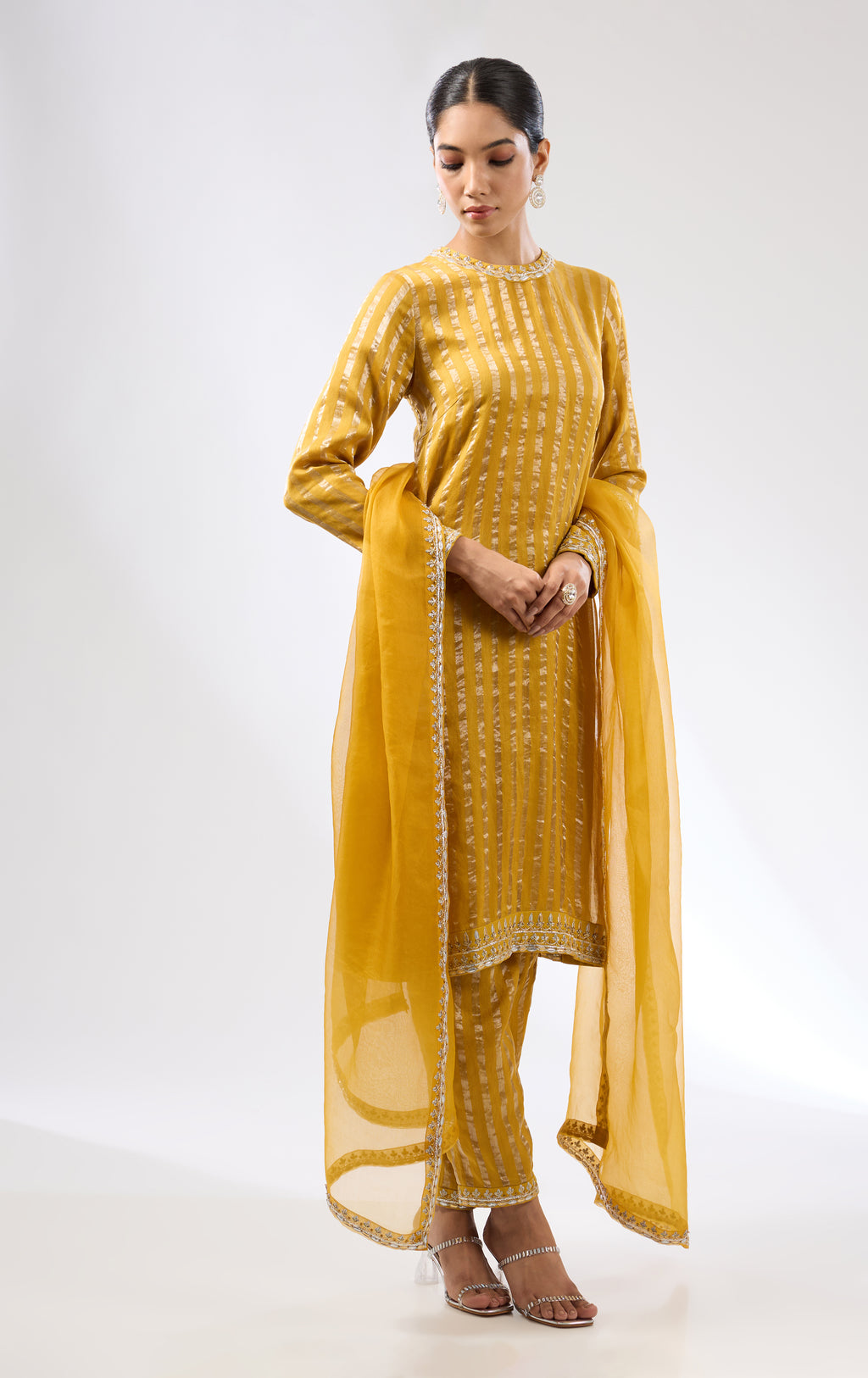 Gota-Patti Border Striped Kurta Set