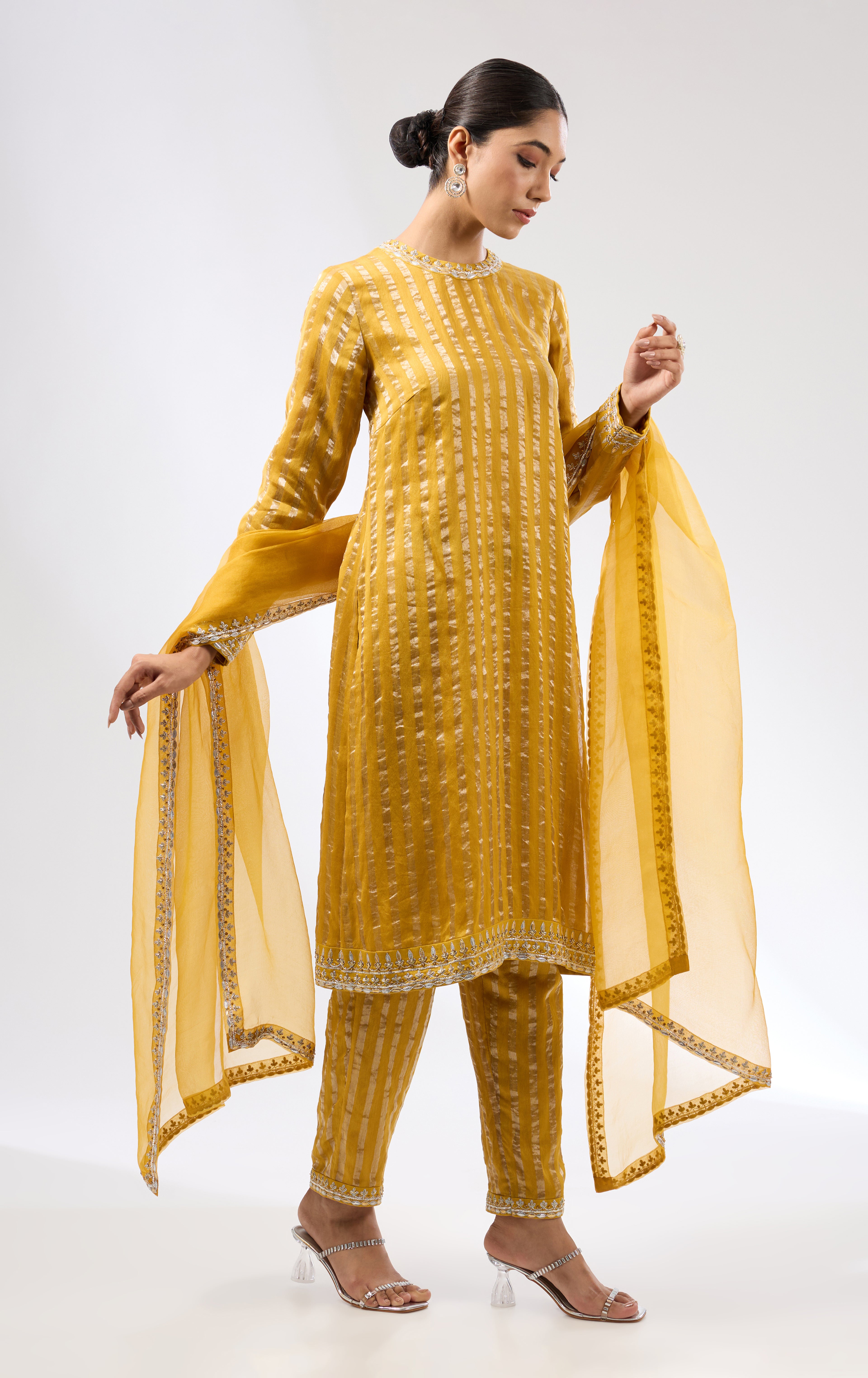 Gota-Patti Border Striped Kurta Set