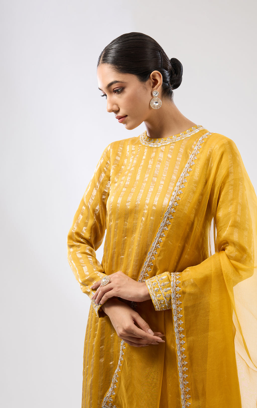 Gota-Patti Border Striped Kurta Set