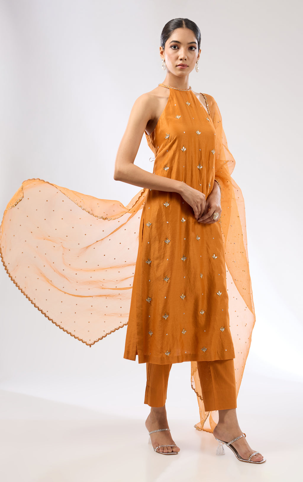 Gota-Patti Motif Halter Kurta Set