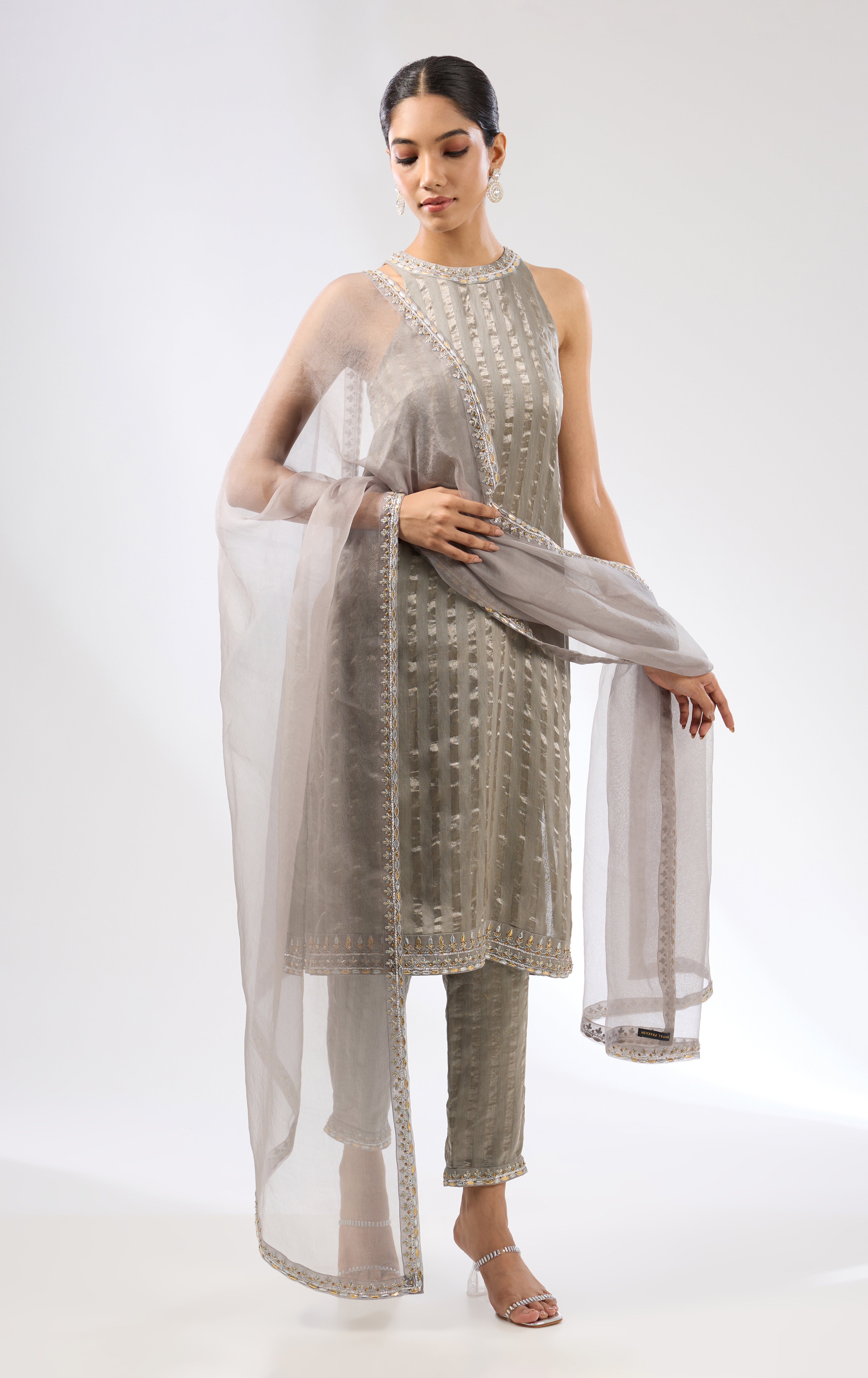 Gota-Patti Border Striped Kurta Set