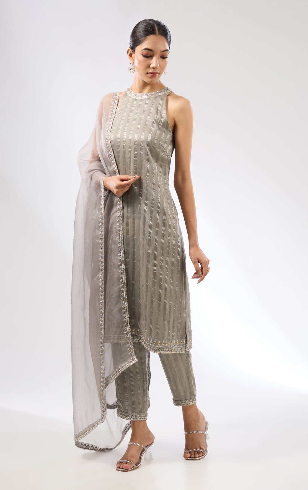 Gota-Patti Border Striped Kurta Set