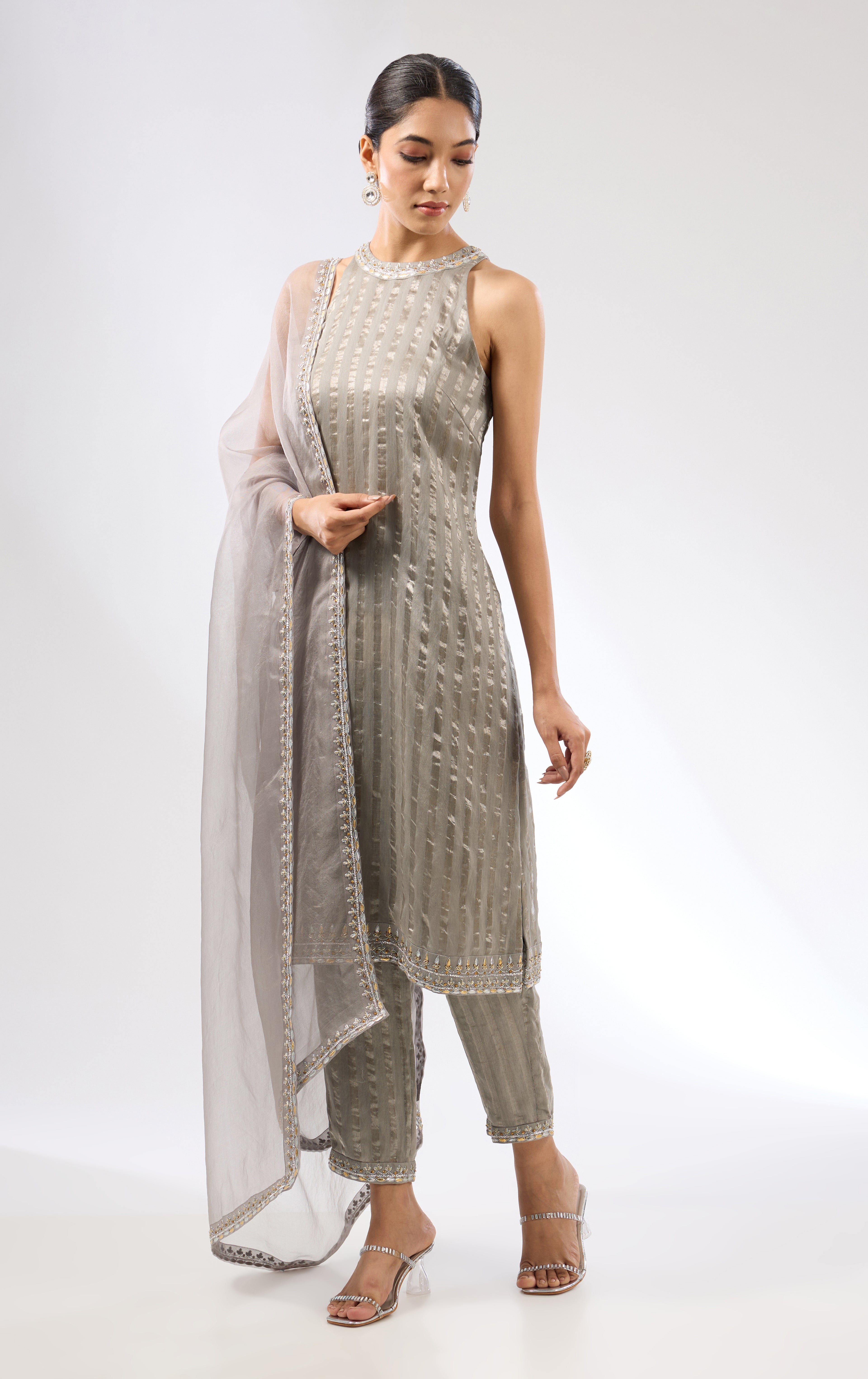 Gota-Patti Border Striped Kurta Set