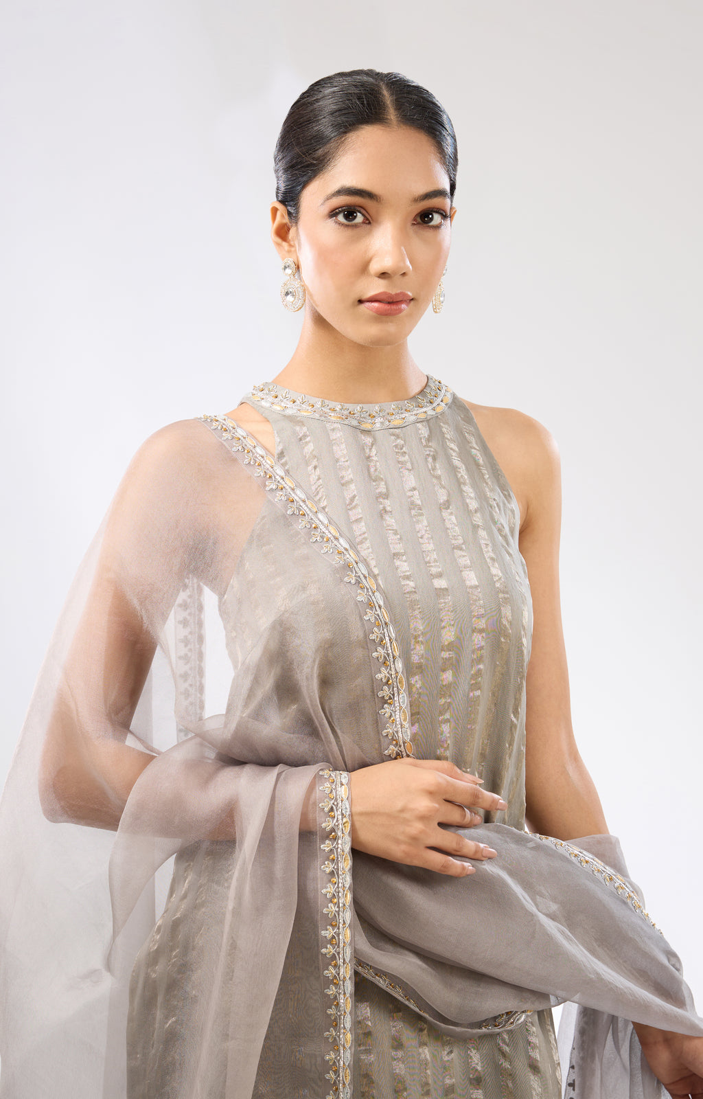 Gota-Patti Border Striped Kurta Set