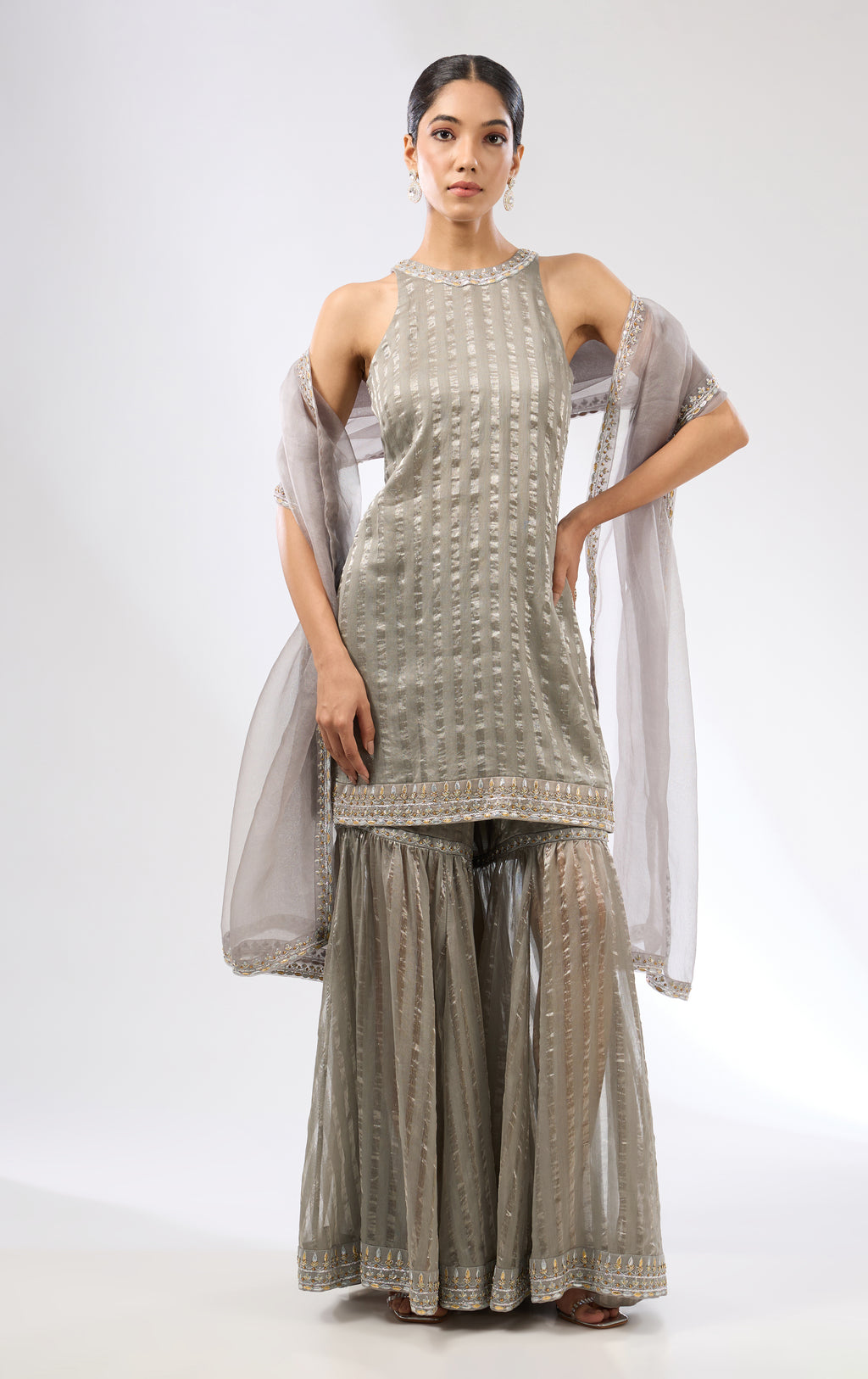 Gota-Patti Border Striped Garara Set