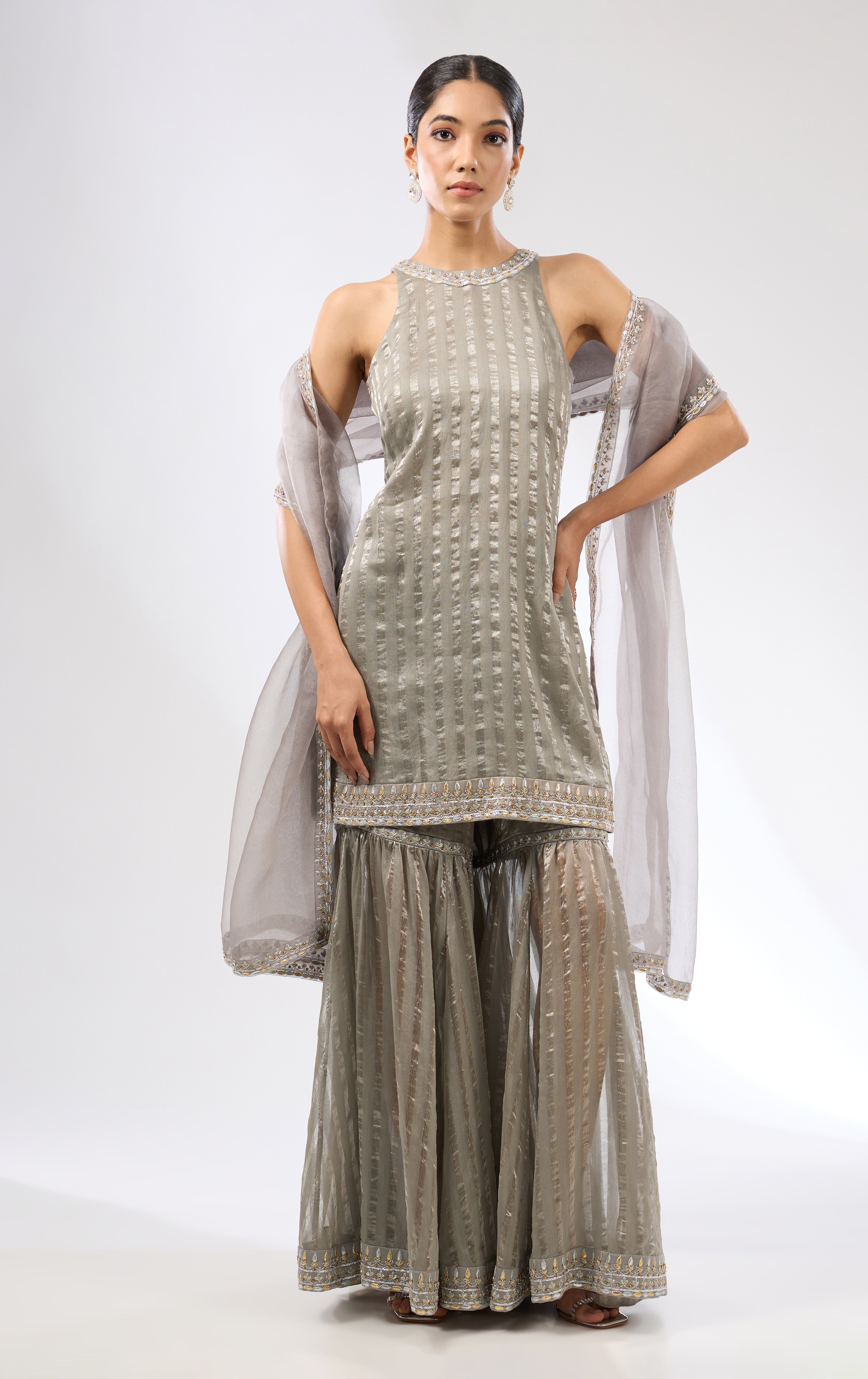 Gota-Patti Border Striped Garara Set