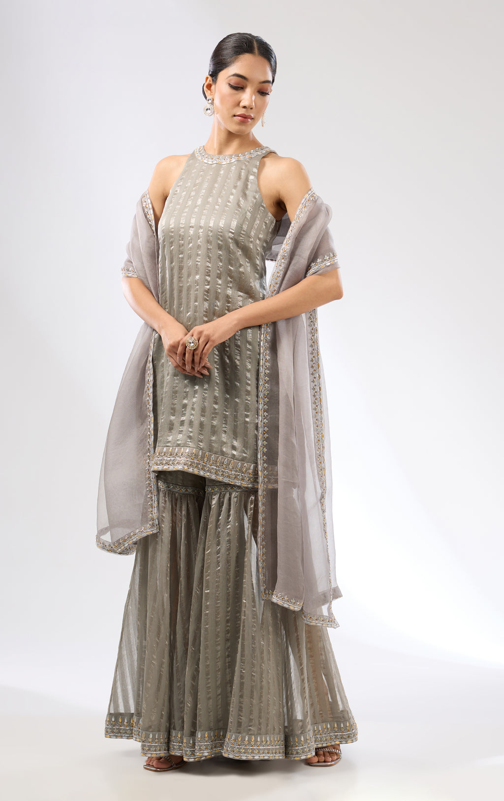 Gota-Patti Border Striped Garara Set