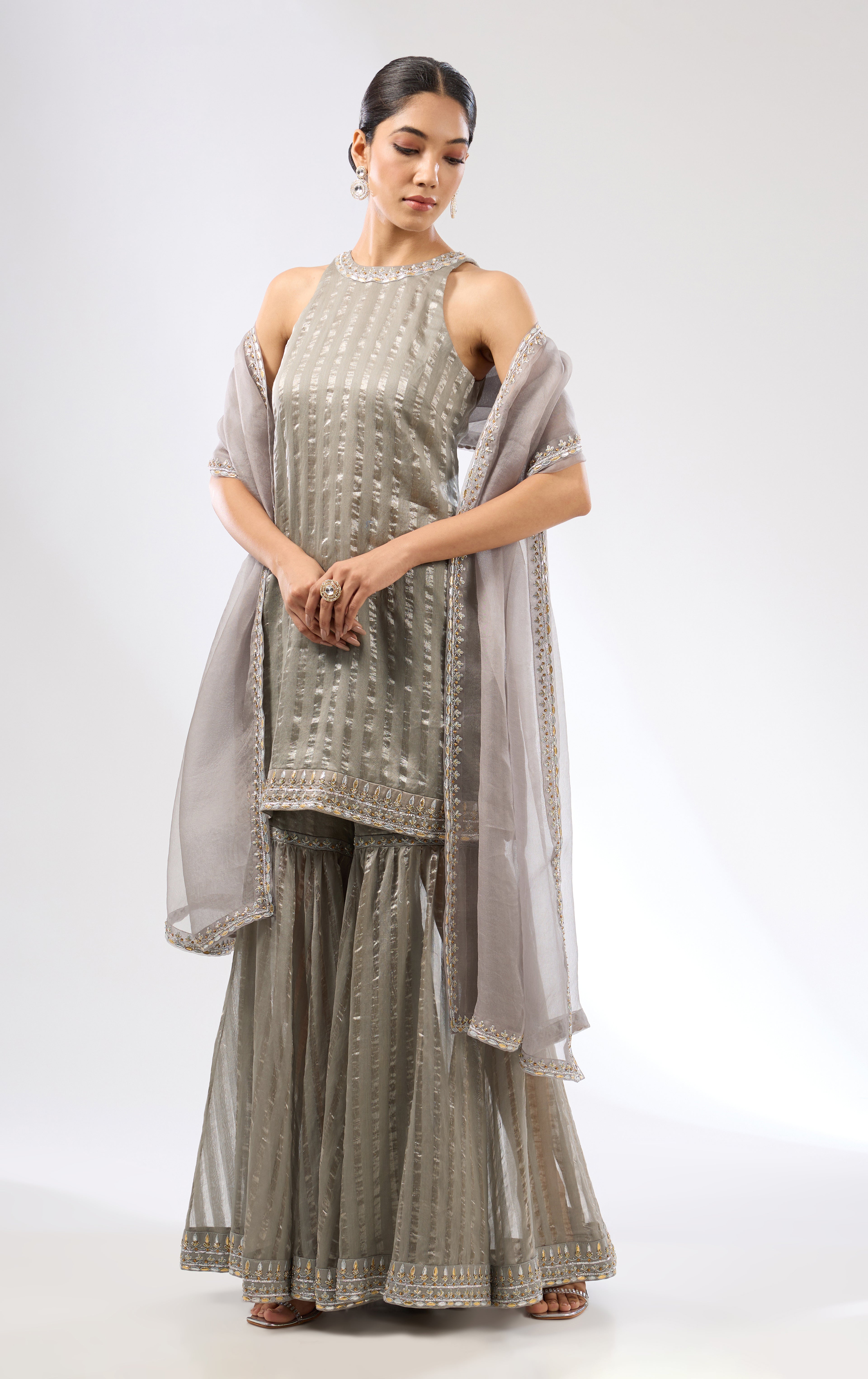 Gota-Patti Border Striped Garara Set