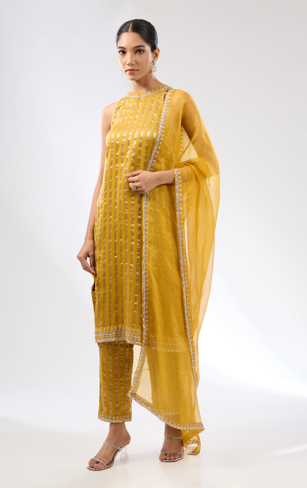 Gota-Patti Border Striped Kurta Set