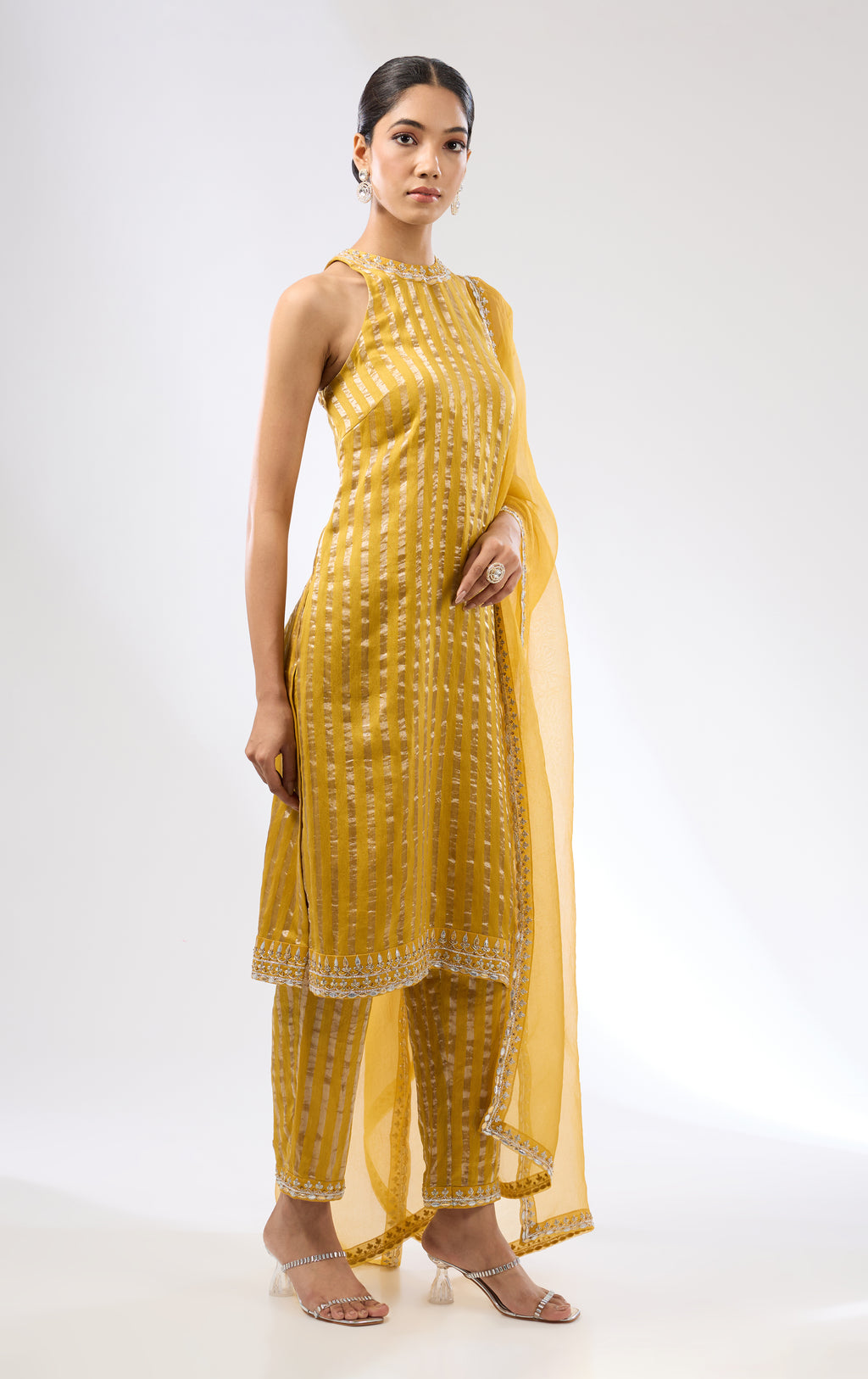 Gota-Patti Border Striped Kurta Set