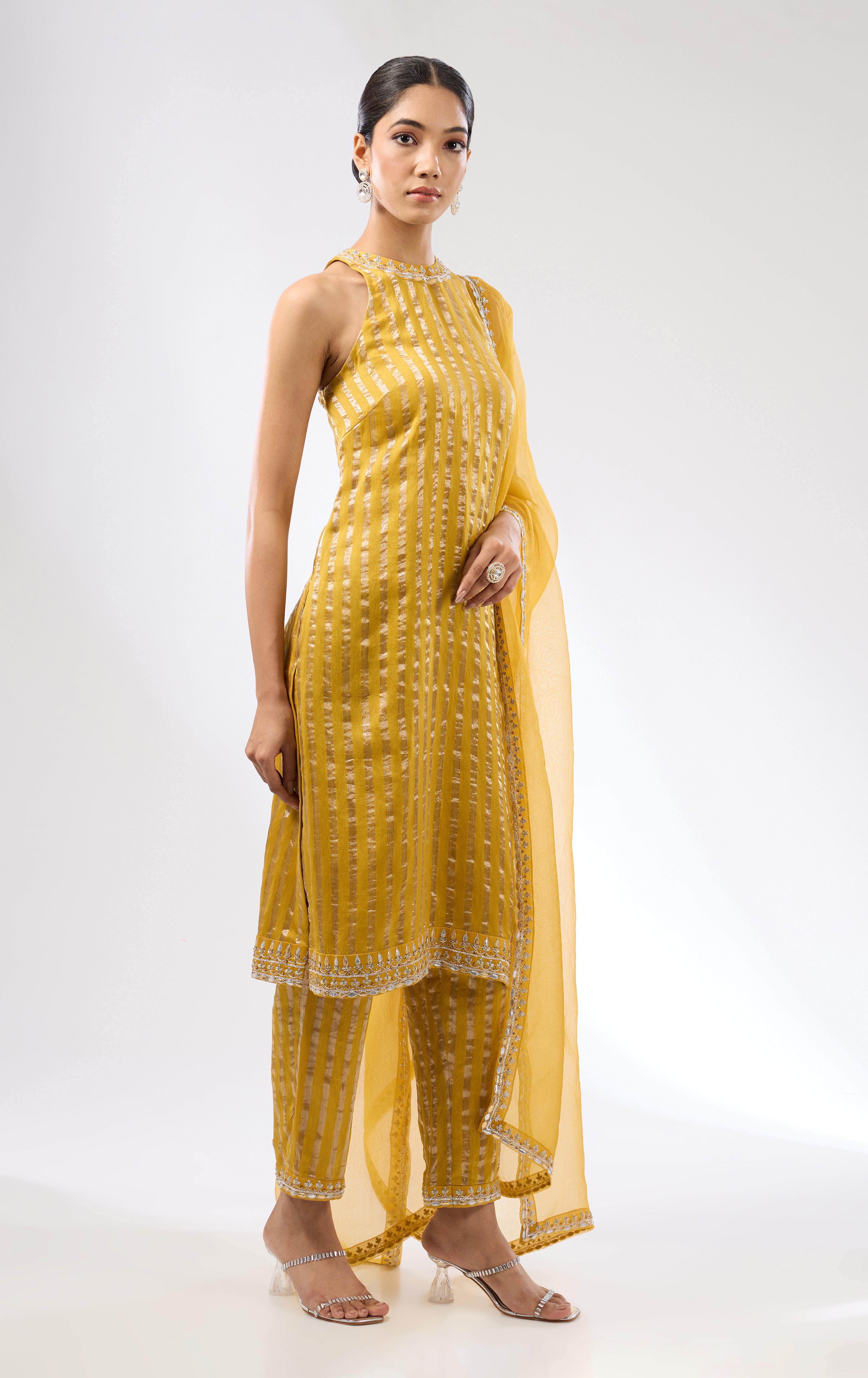 Gota-Patti Border Striped Kurta Set