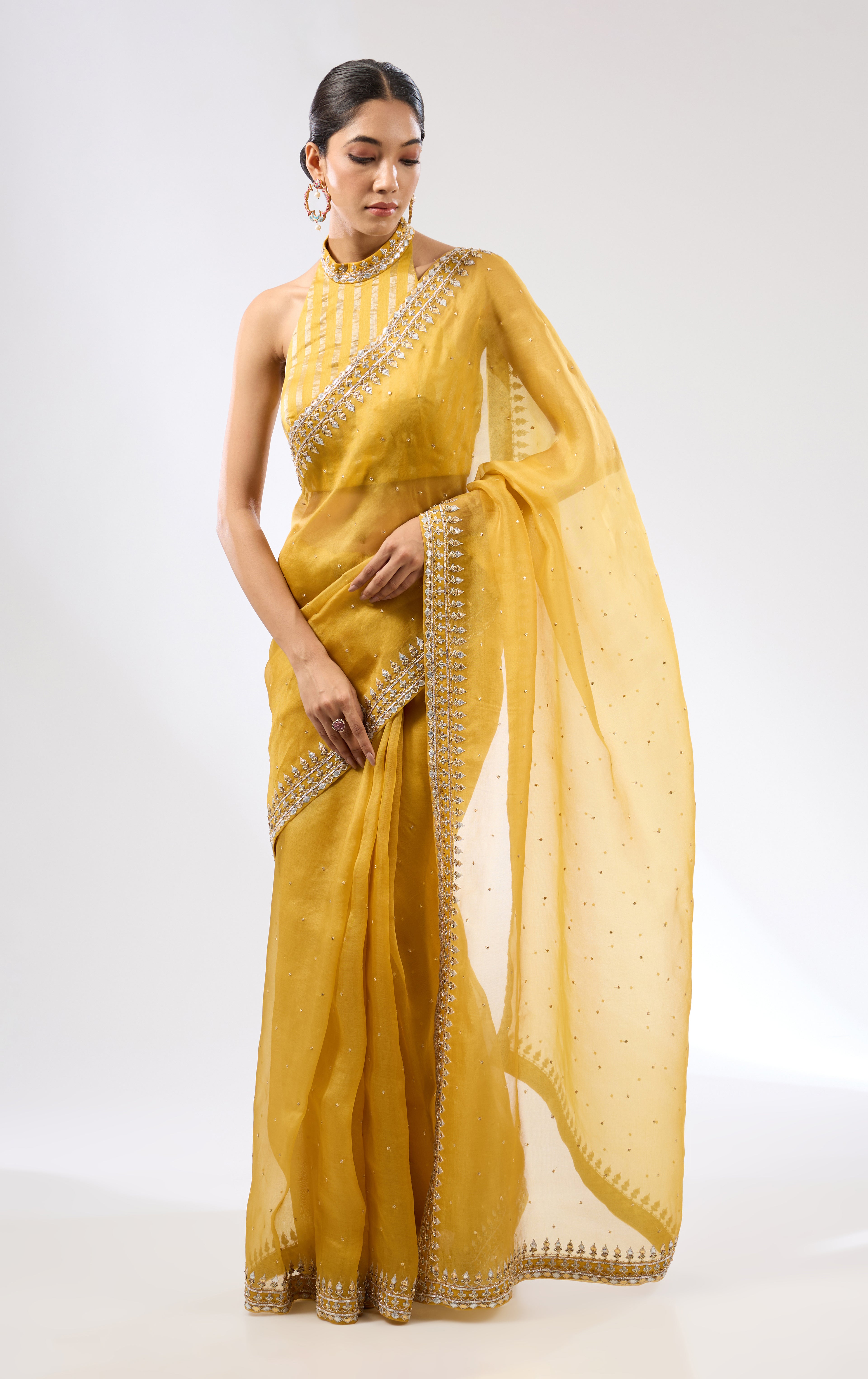 Gota-Patti Border Organza Saree Set