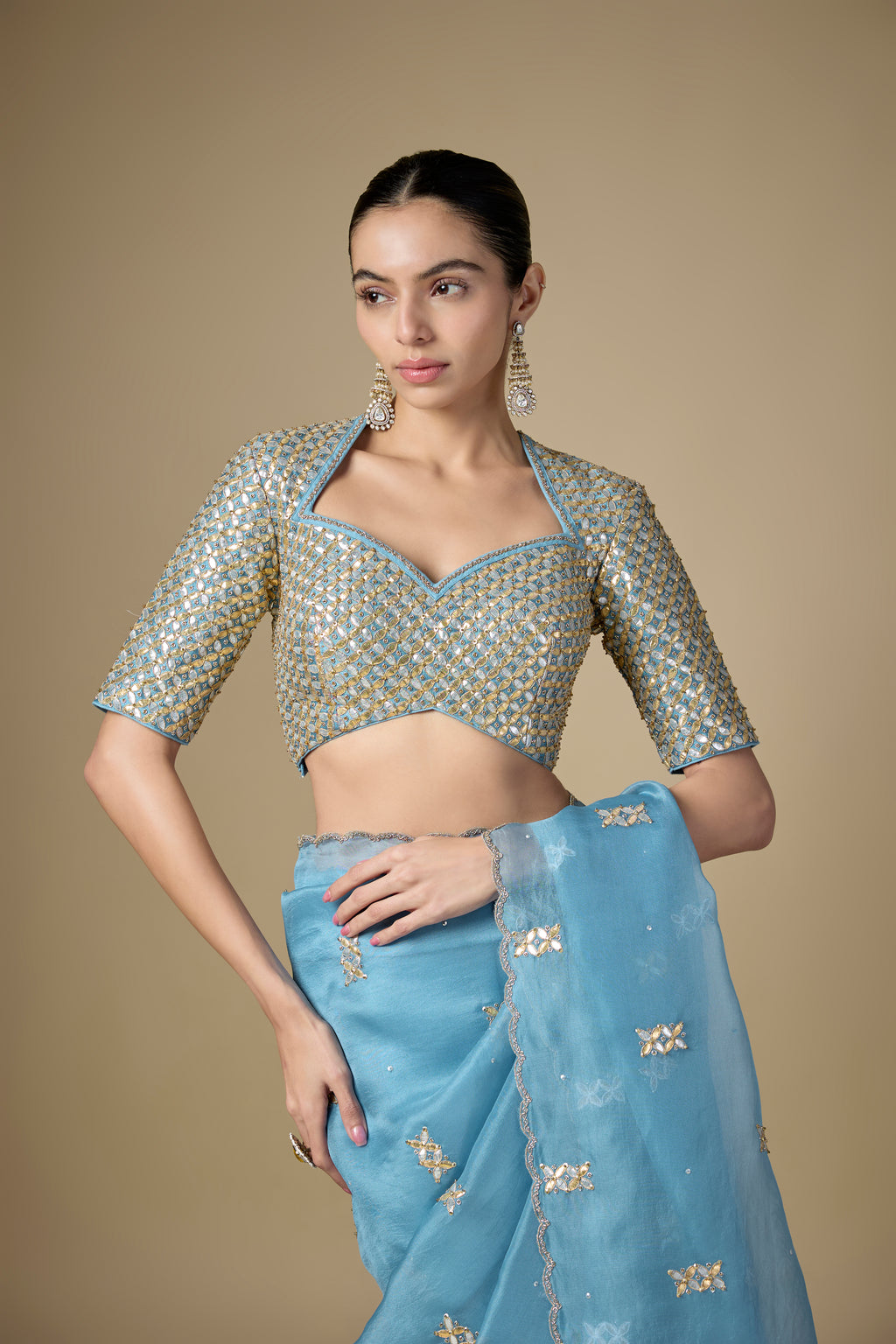 Gota-Patti Jaal Blouse Saree Set