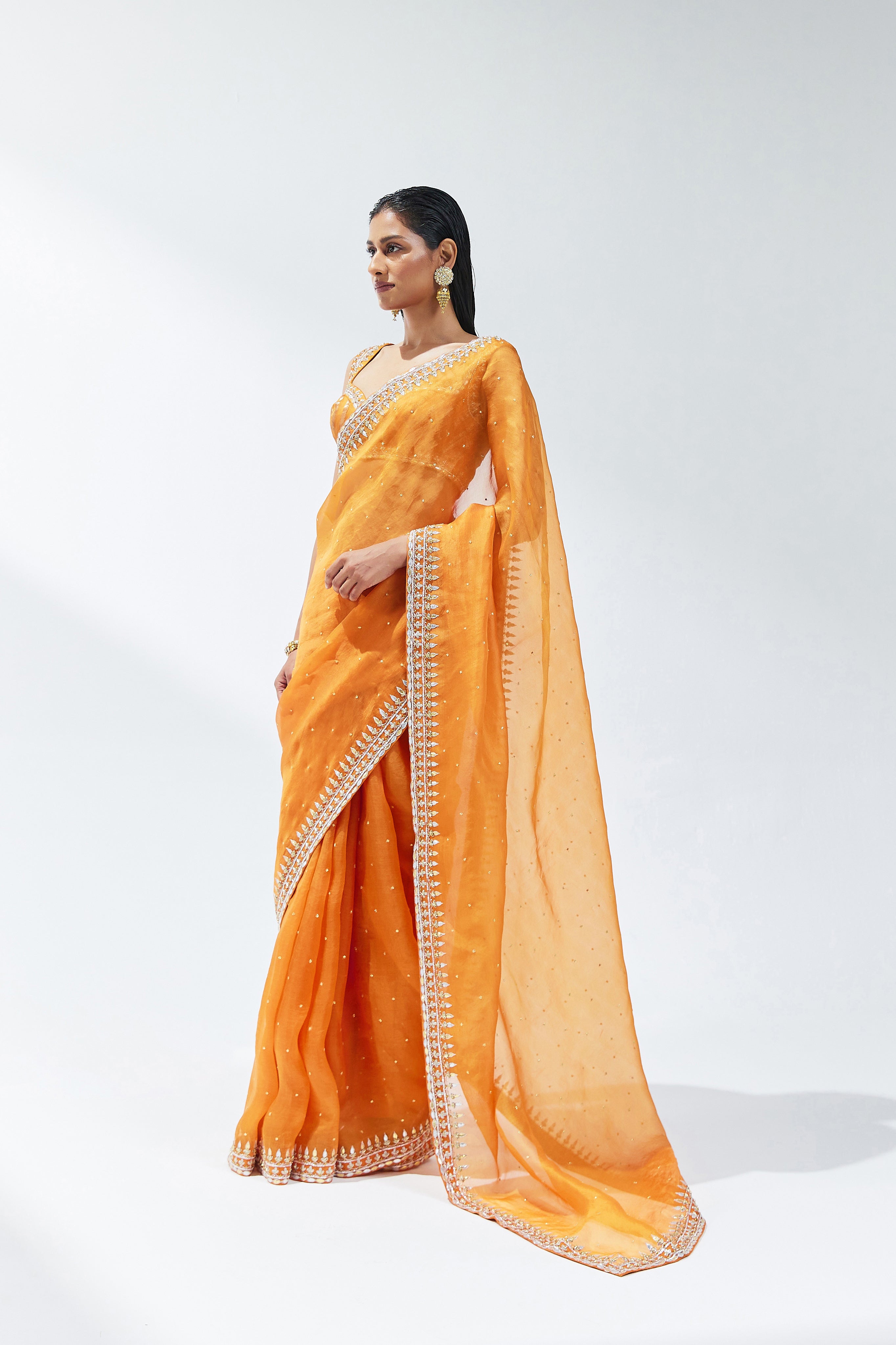 Gota-Patti Border Organza Saree Set