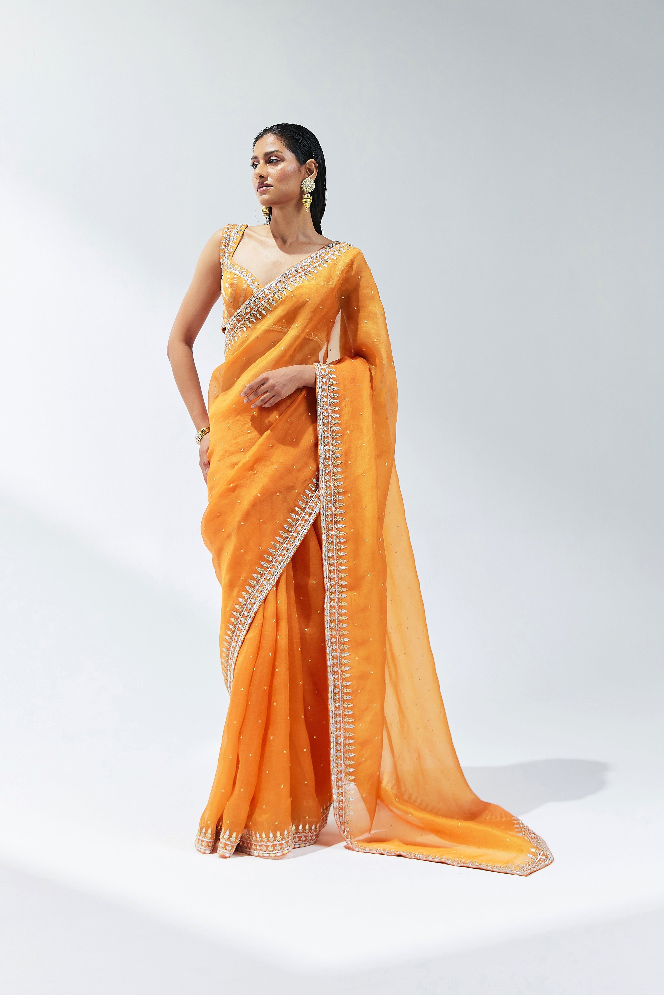 Gota-Patti Border Organza Saree Set