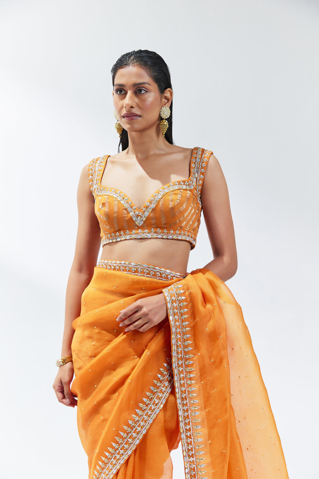 Gota-Patti Border Organza Saree Set