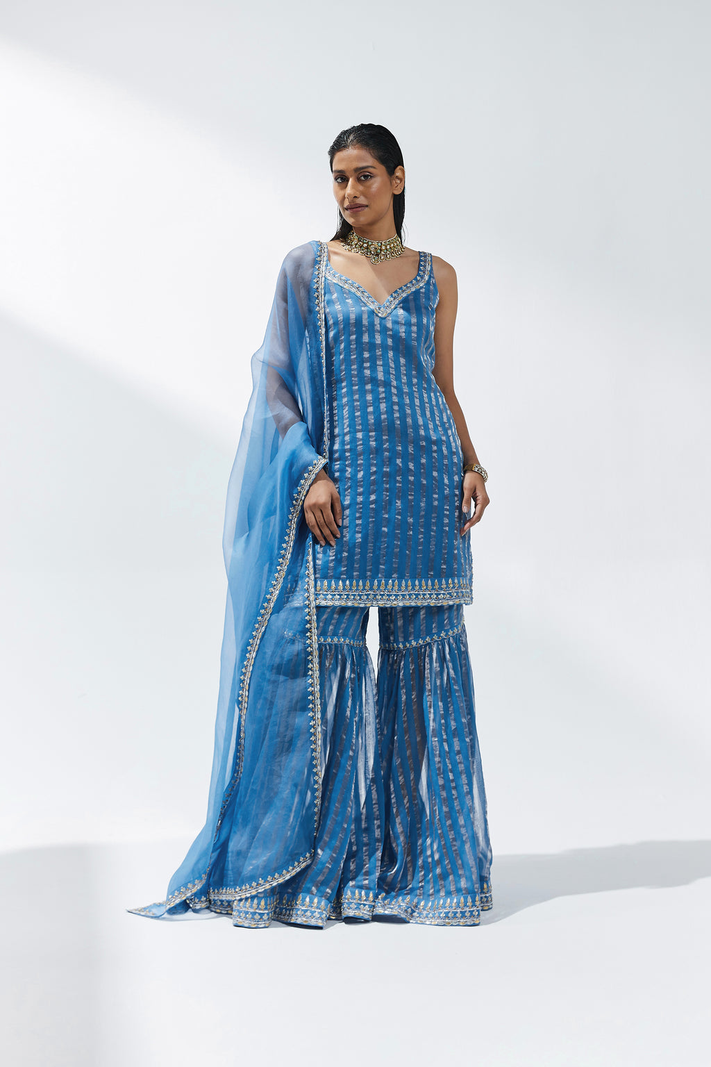 Gota-Patti Border Striped Garara Set