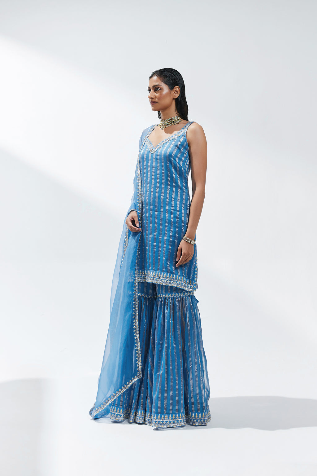 Gota-Patti Border Striped Garara Set