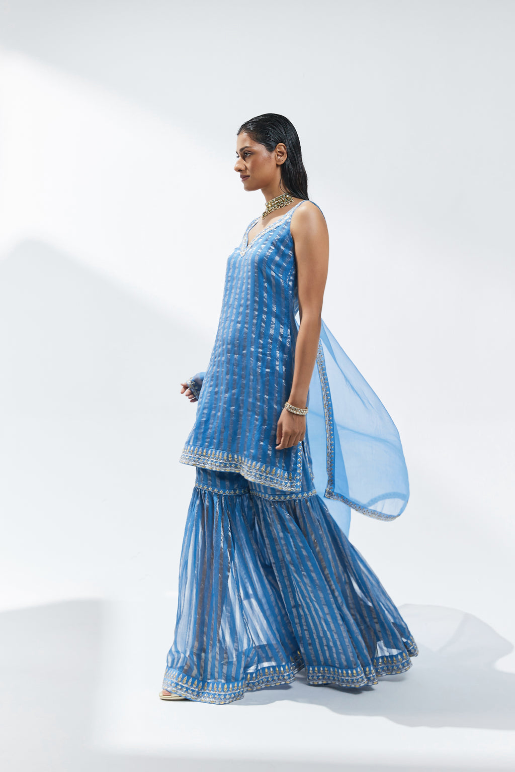 Gota-Patti Border Striped Garara Set