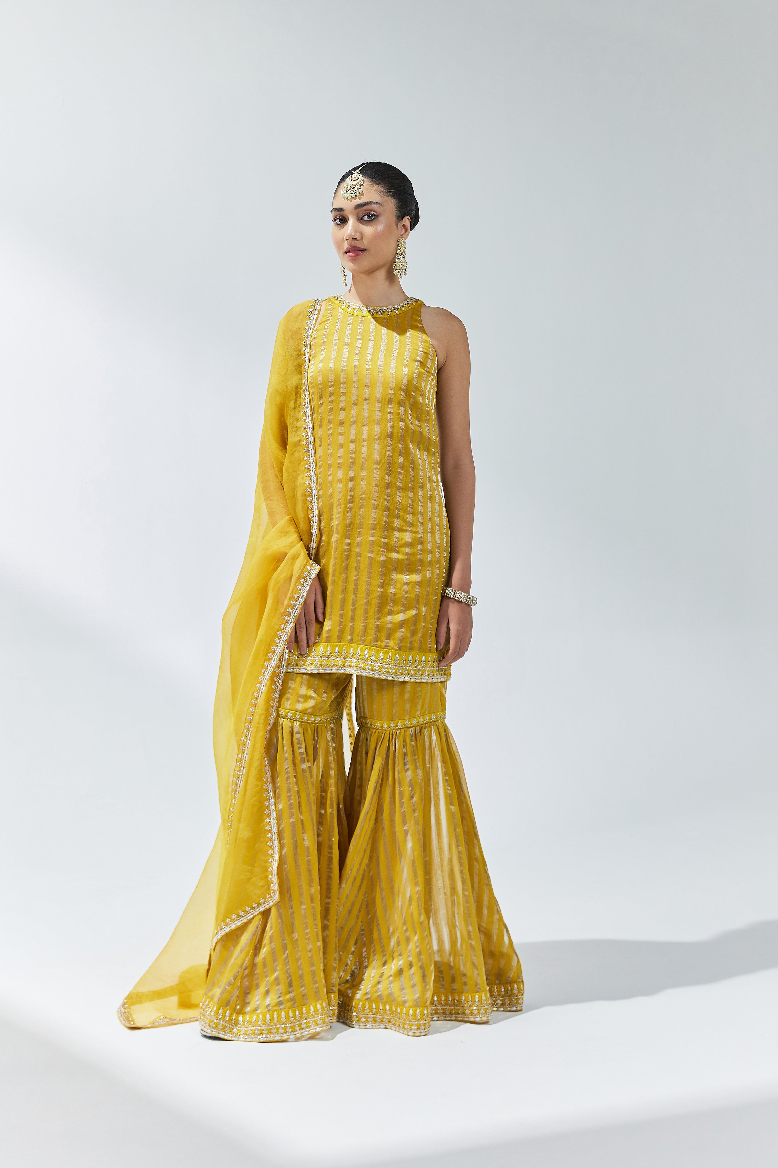 Gota-Patti Border Striped Garara Set