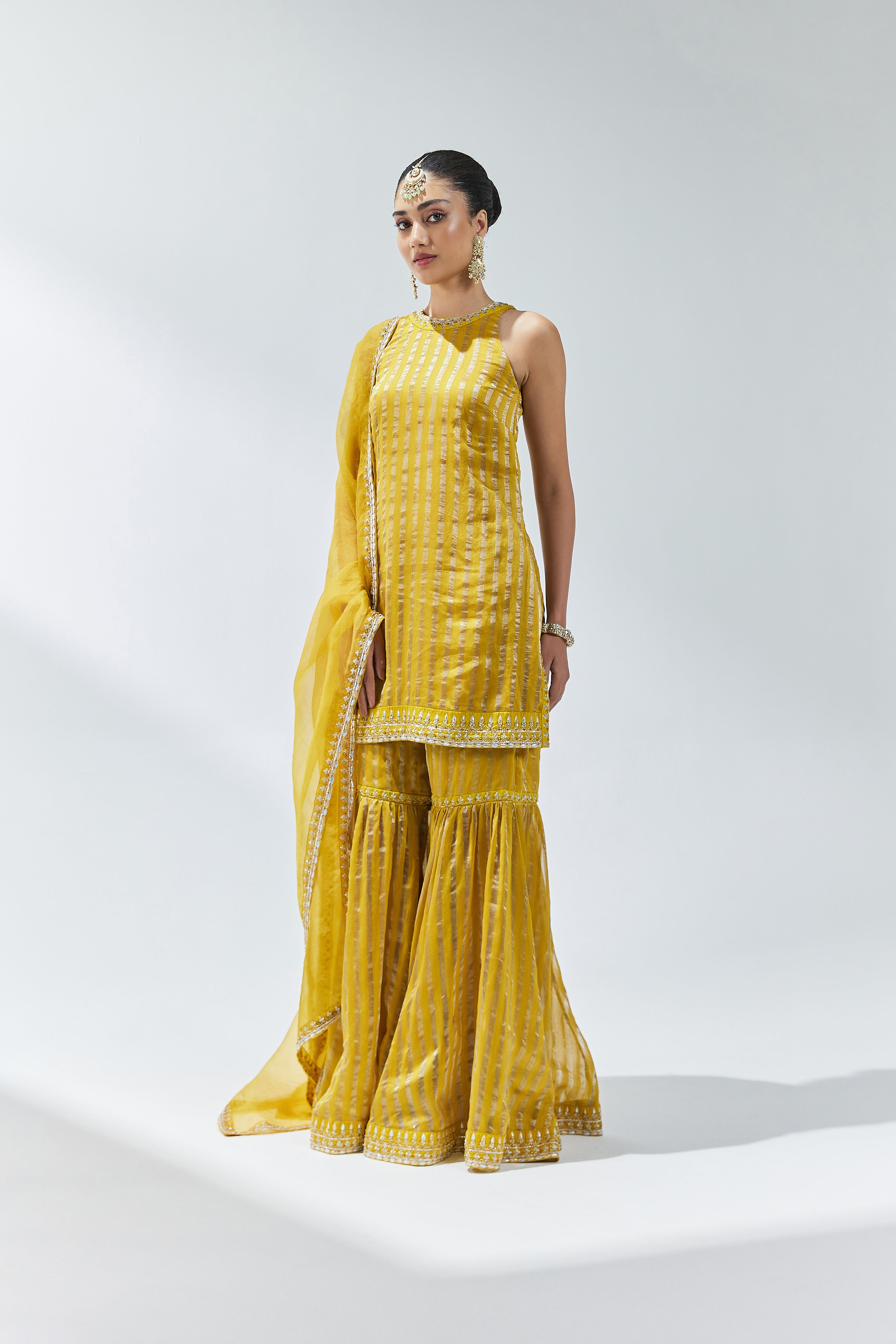 Gota-Patti Border Striped Garara Set