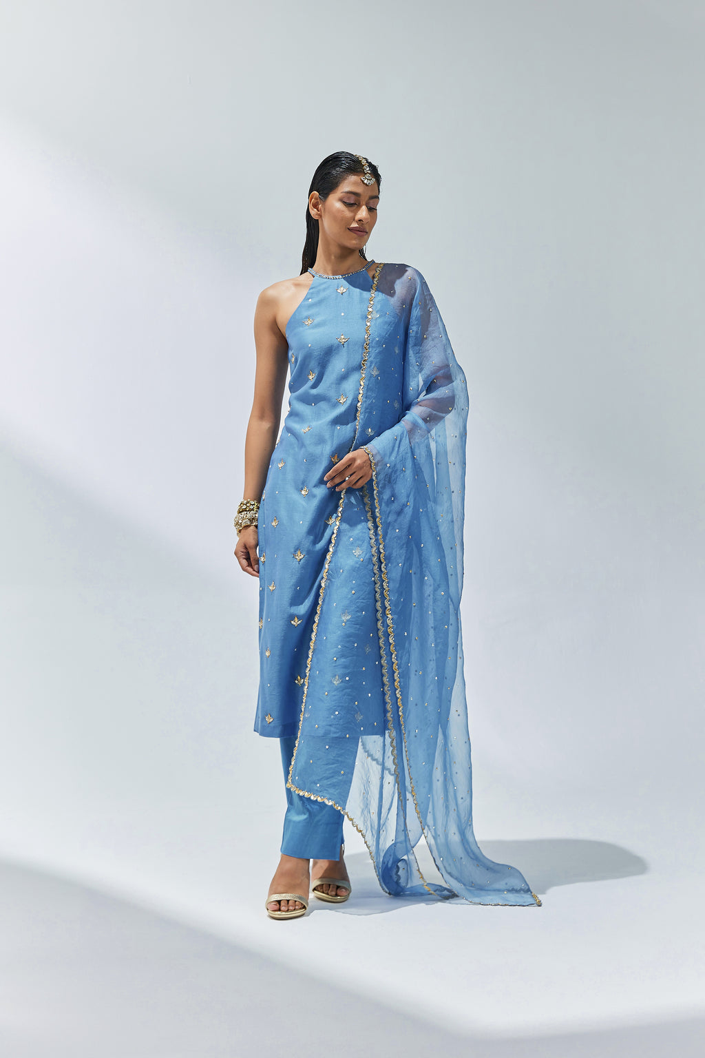 Gota-Patti Motif Halter Kurta Set