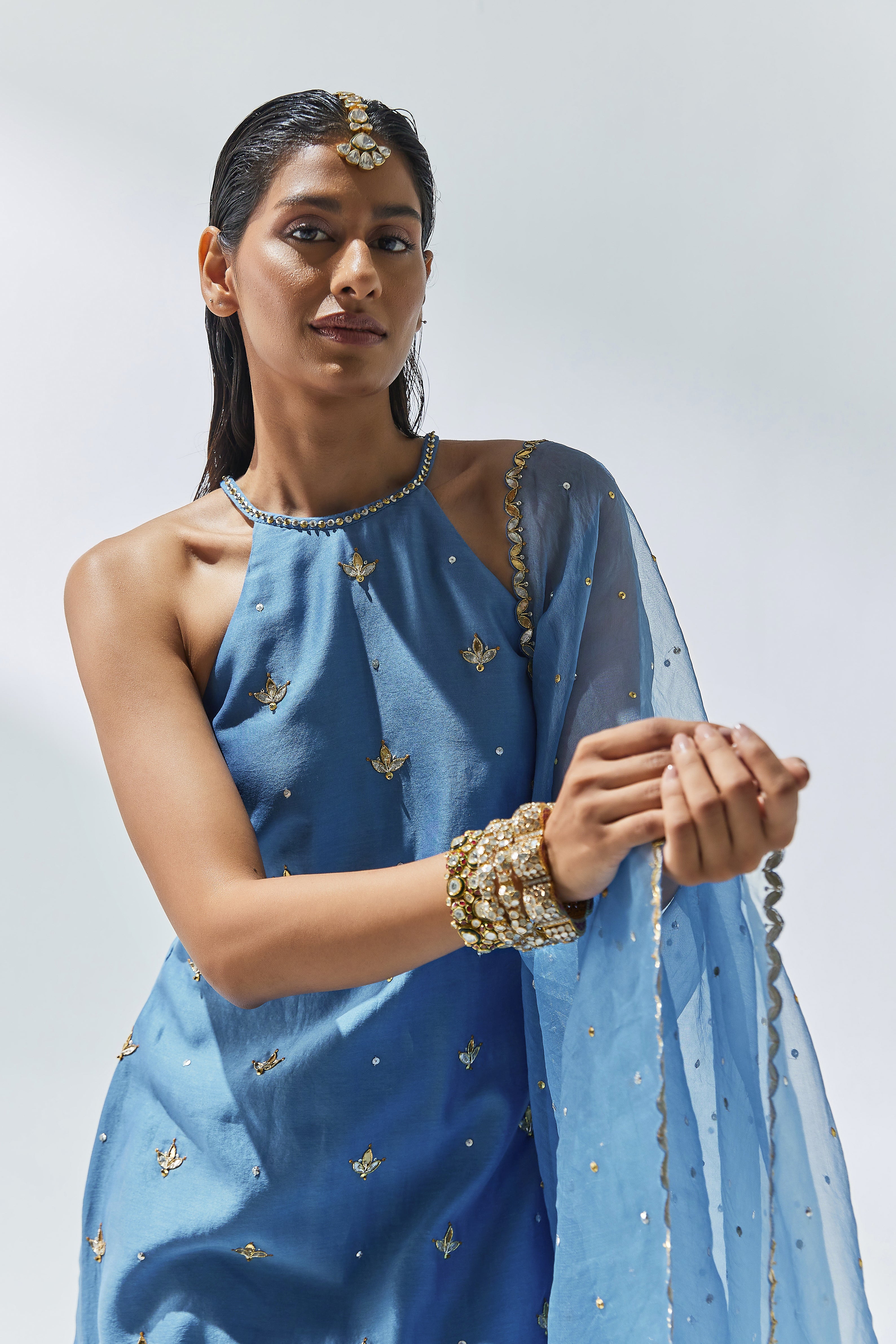 Gota-Patti Motif Halter Kurta Set