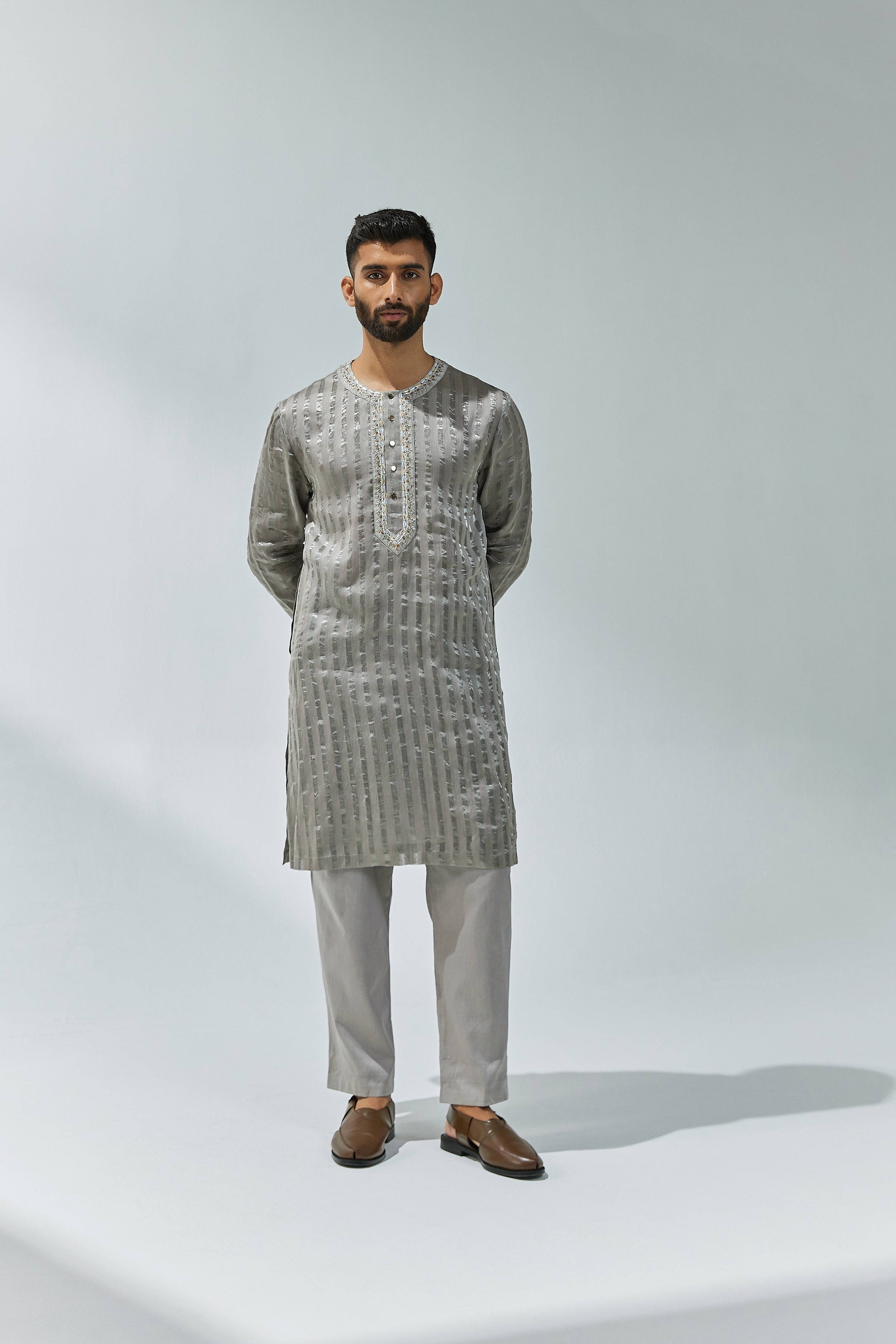 Gota-Patti Yoke Striped Kurta Set