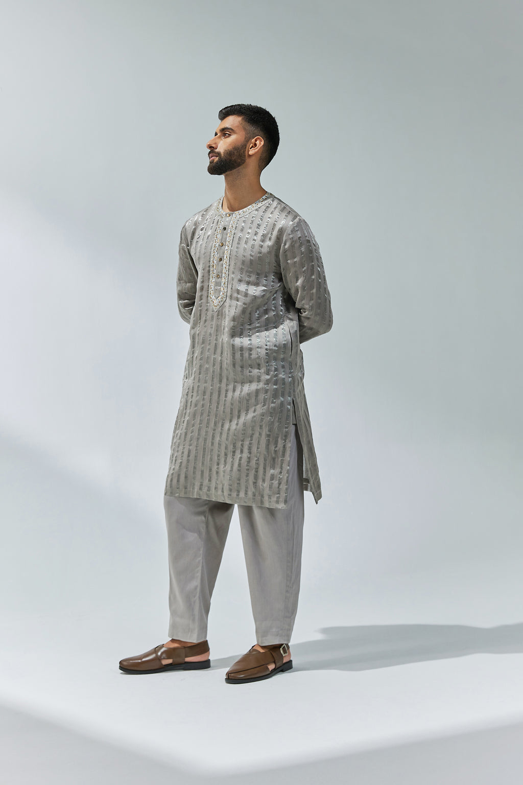 Gota-Patti Yoke Striped Kurta Set