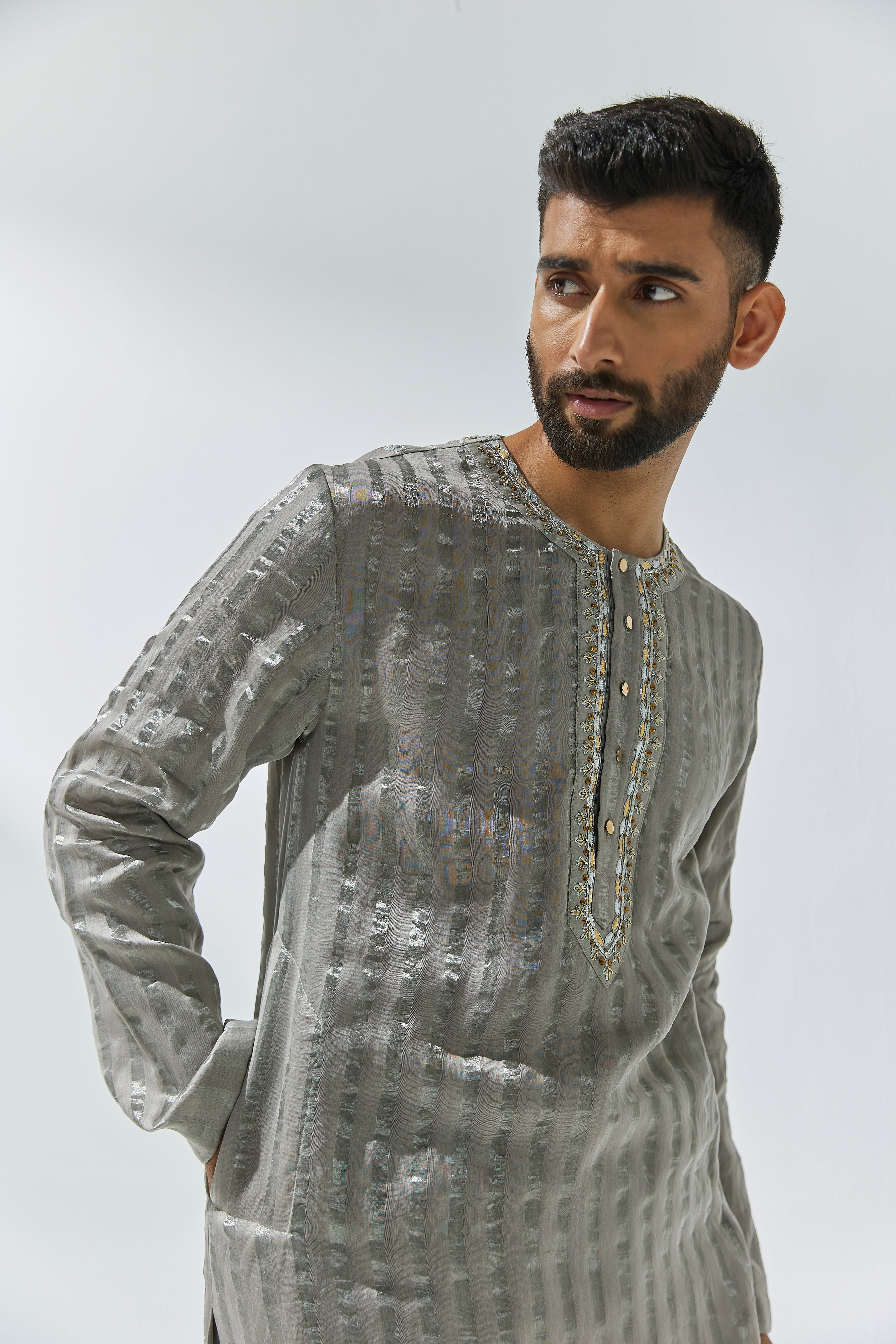 Gota-Patti Yoke Striped Kurta Set