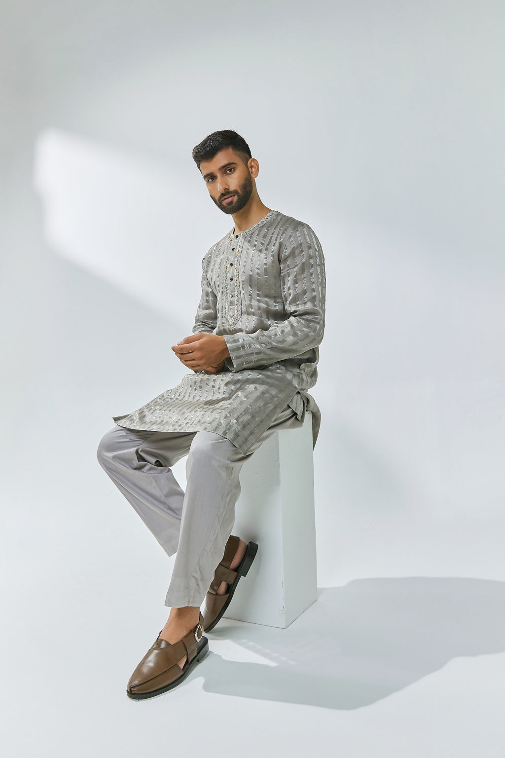 Gota-Patti Yoke Striped Kurta Set