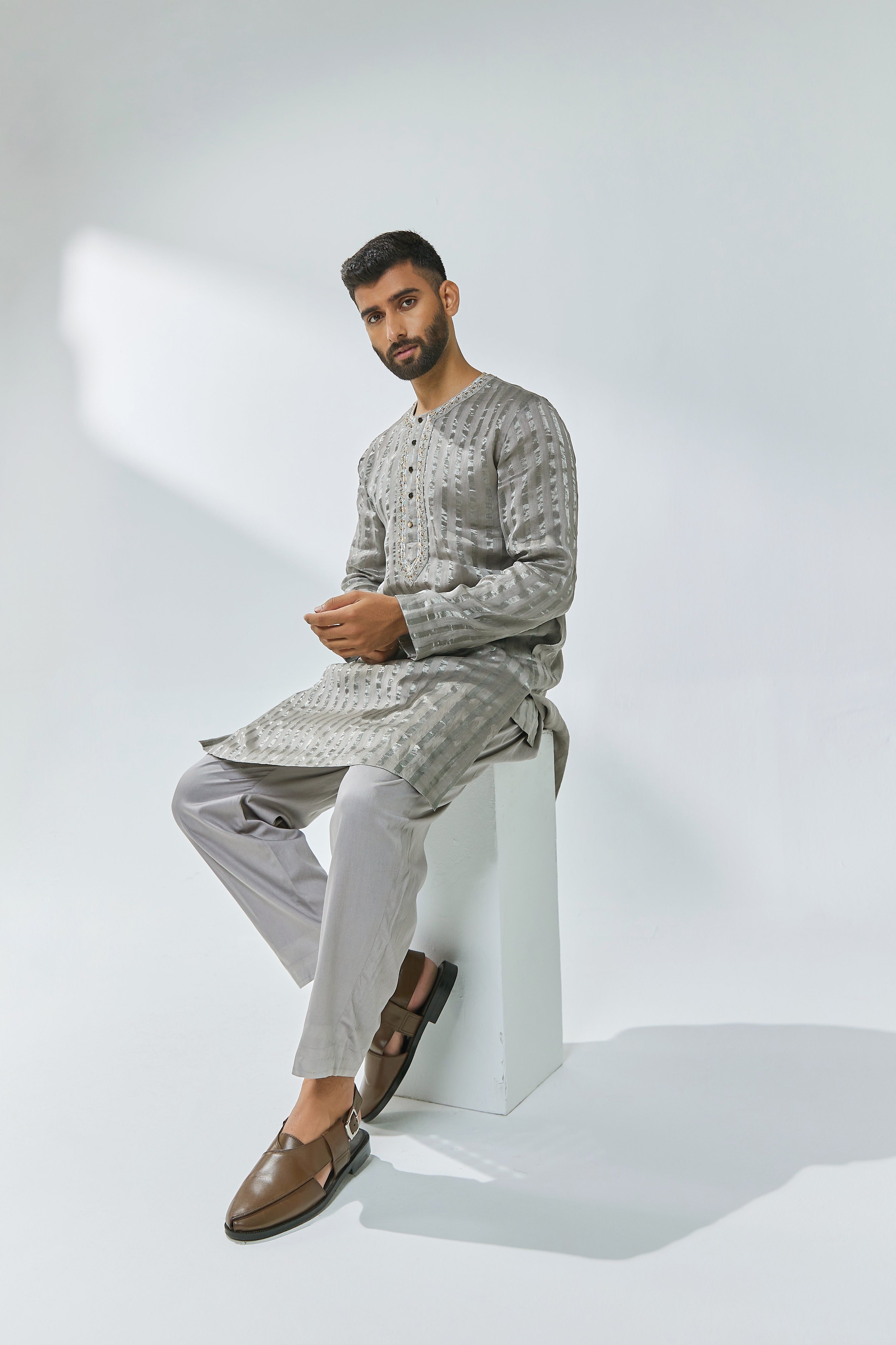 Gota-Patti Yoke Striped Kurta Set