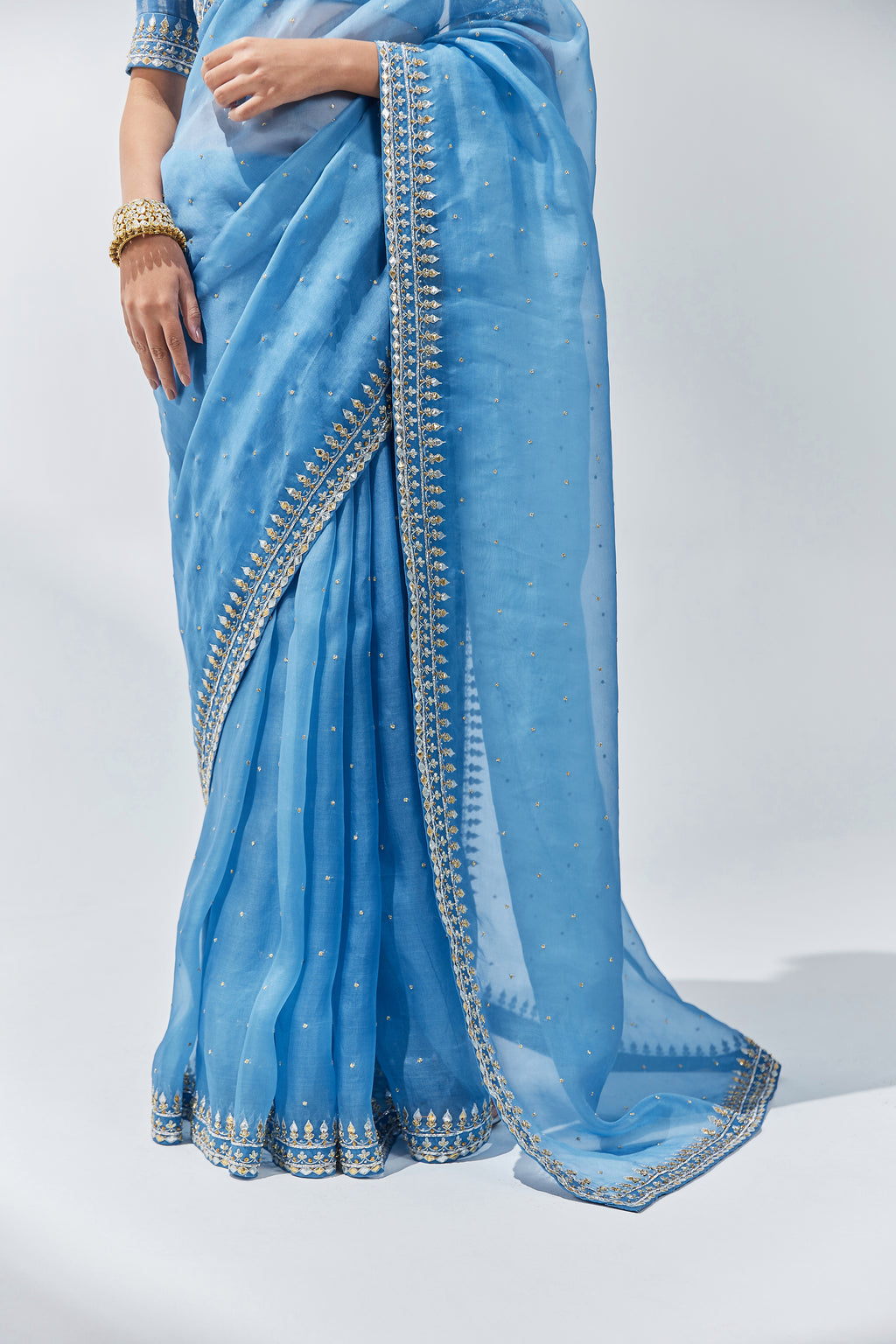 Gota-Patti Border Organza Saree Set