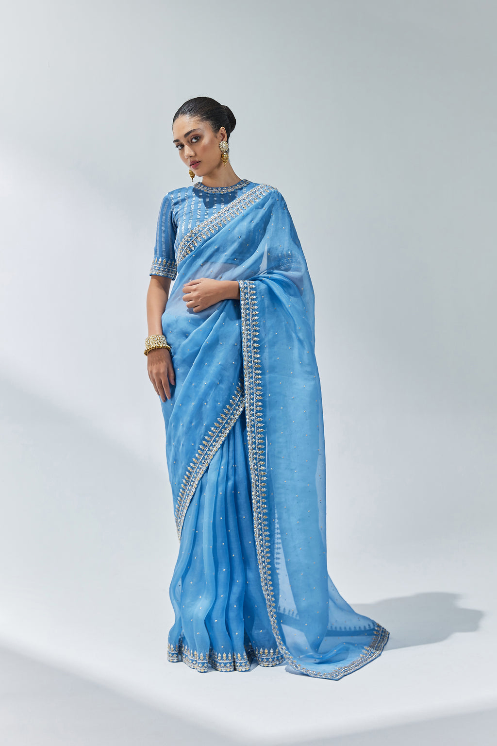 Gota-Patti Border Organza Saree Set