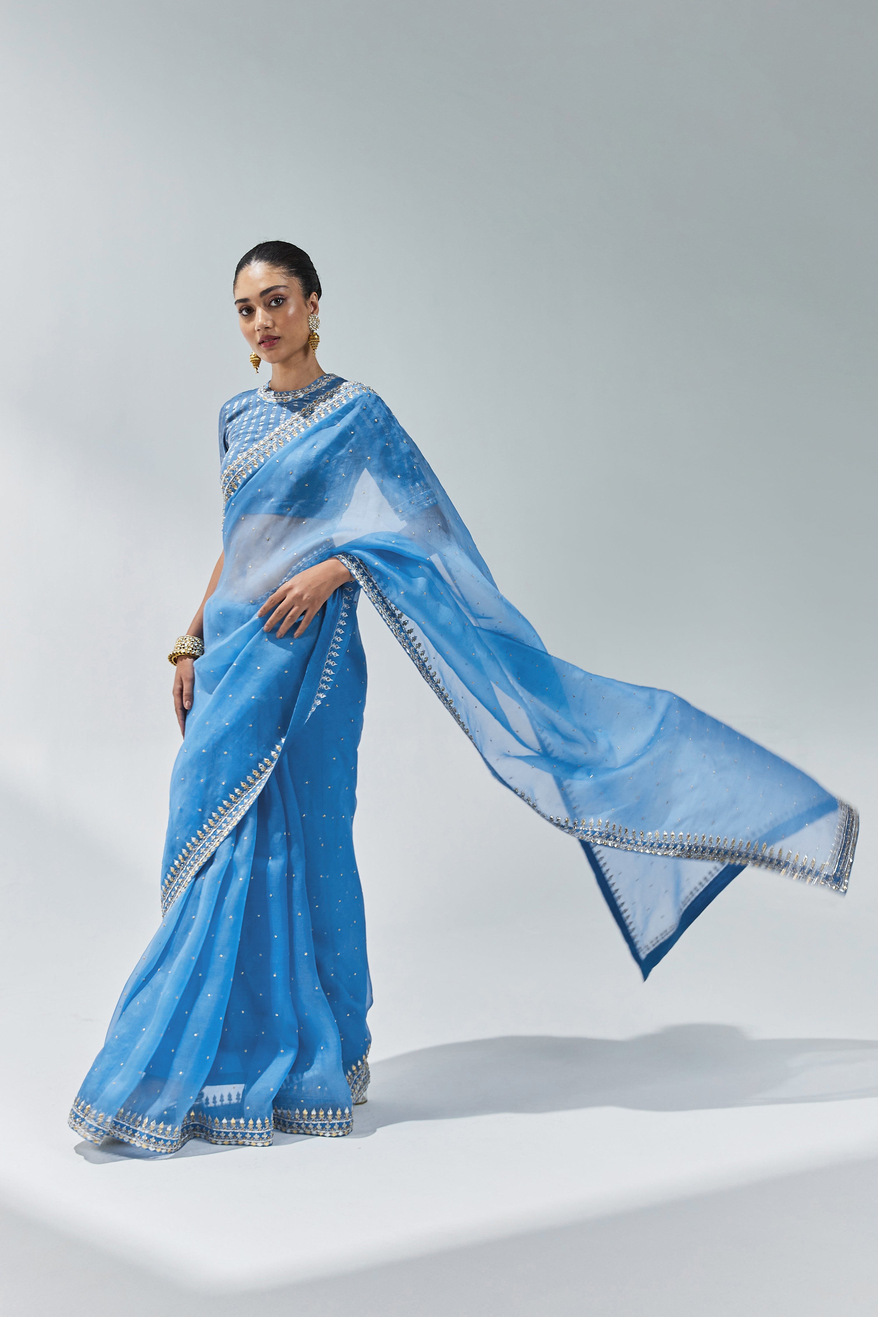 Gota-Patti Border Organza Saree Set
