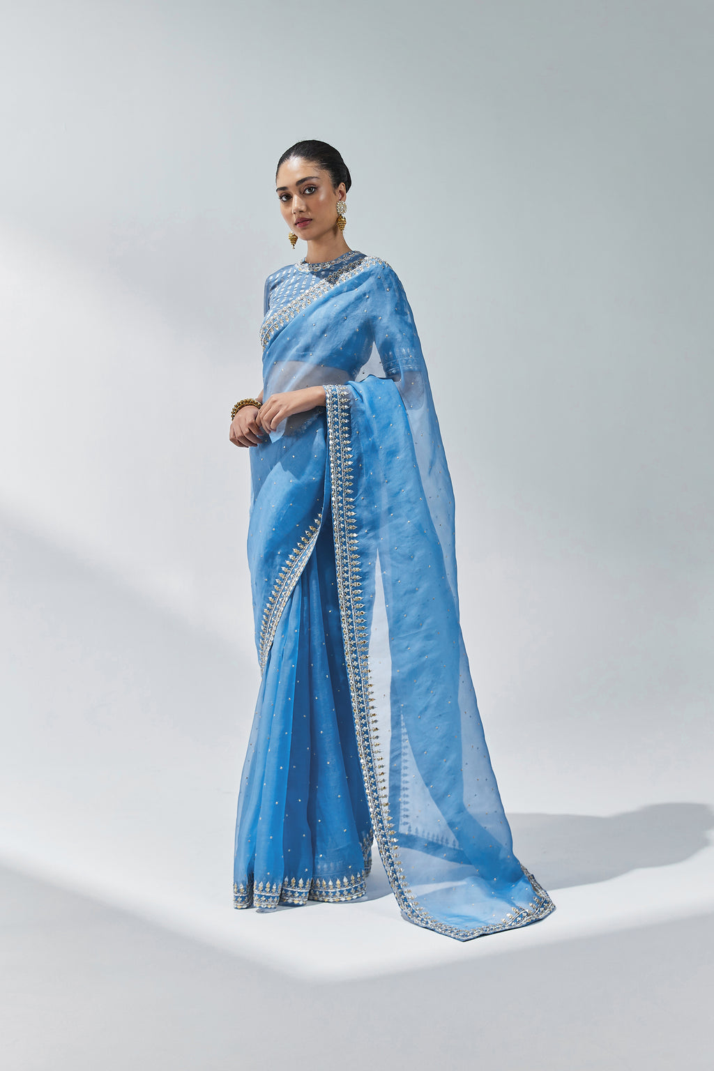 Gota-Patti Border Organza Saree Set