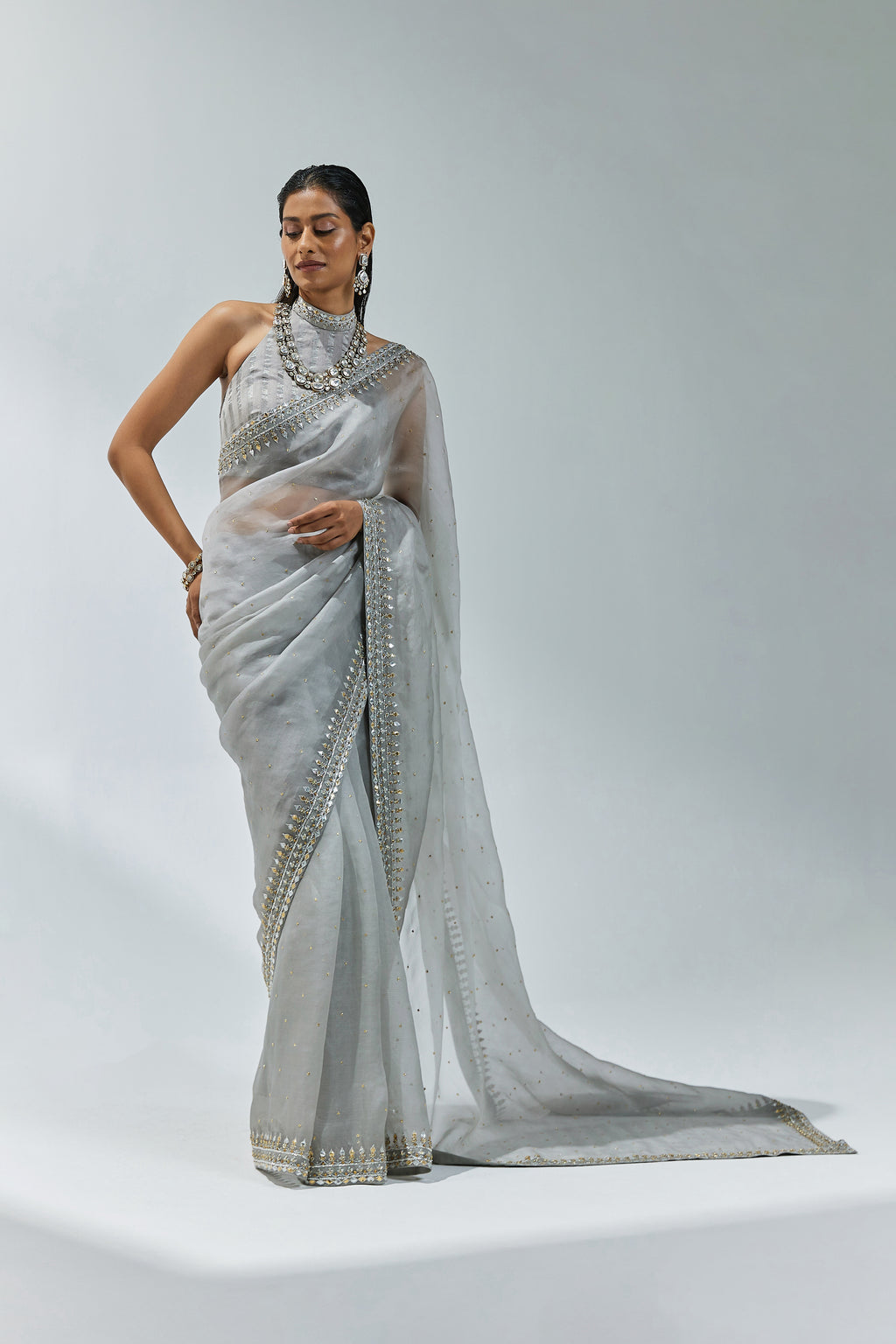 Gota-Patti Border Organza Saree Set