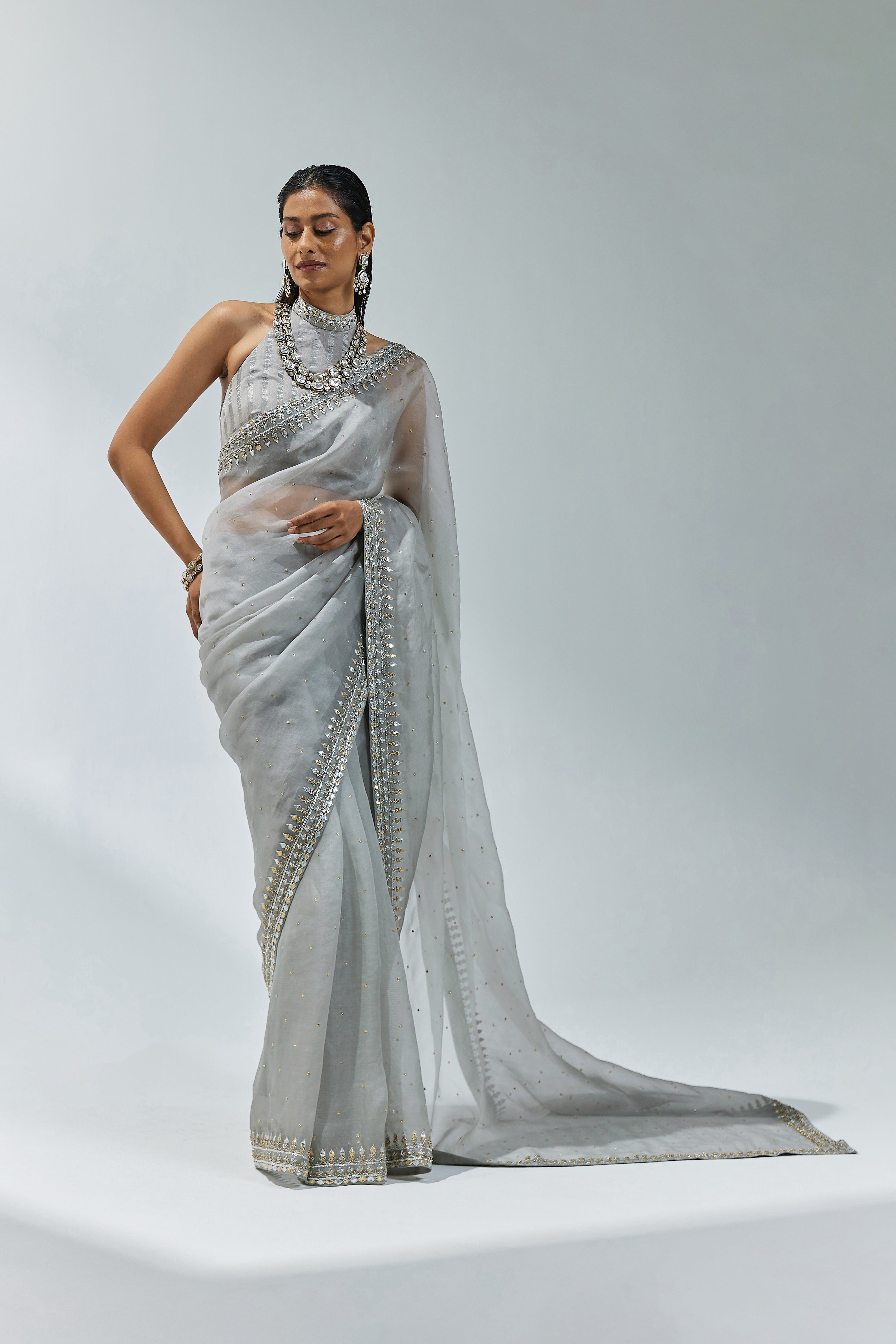 Gota-Patti Border Organza Saree Set
