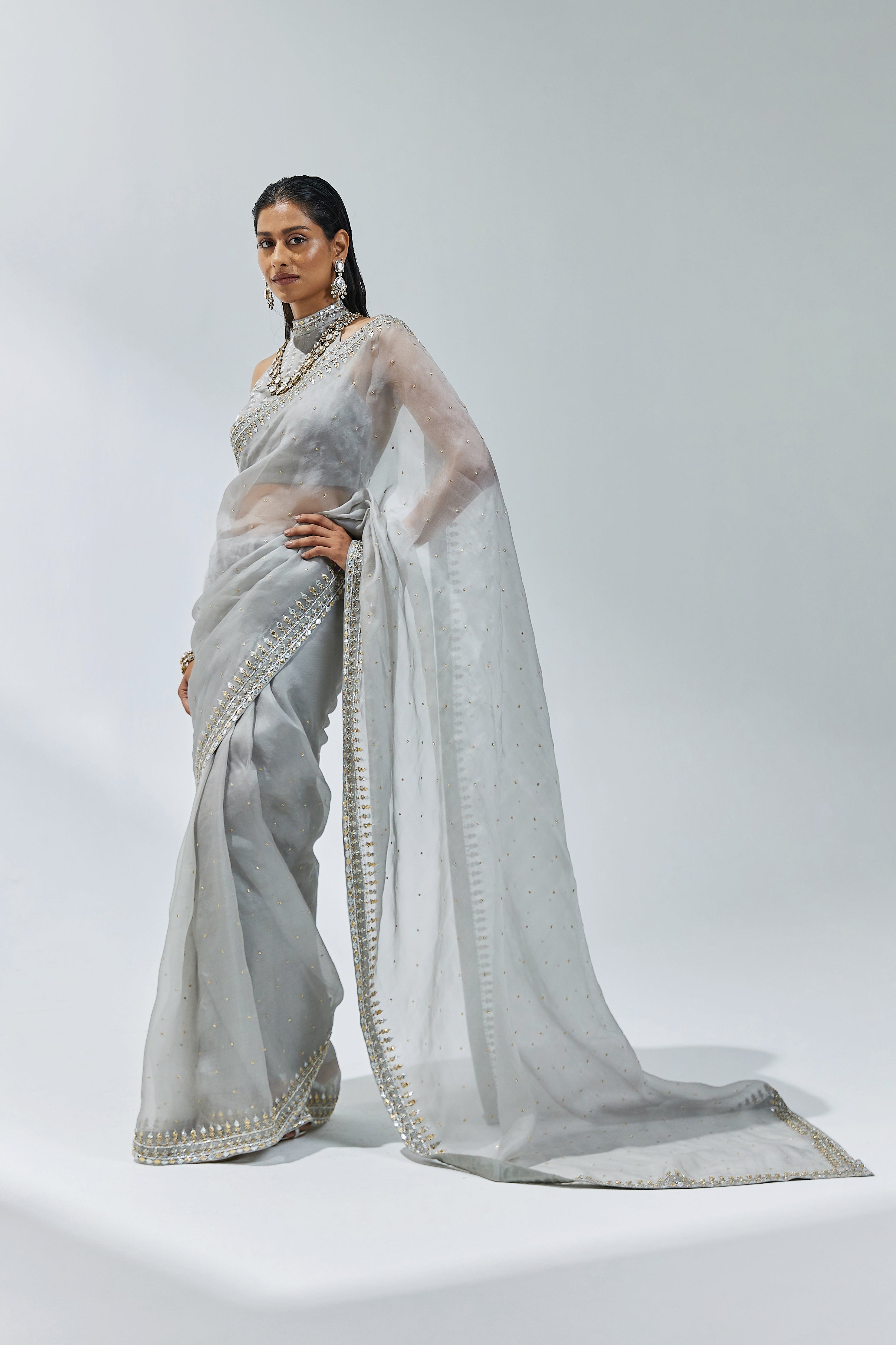 Gota-Patti Border Organza Saree Set