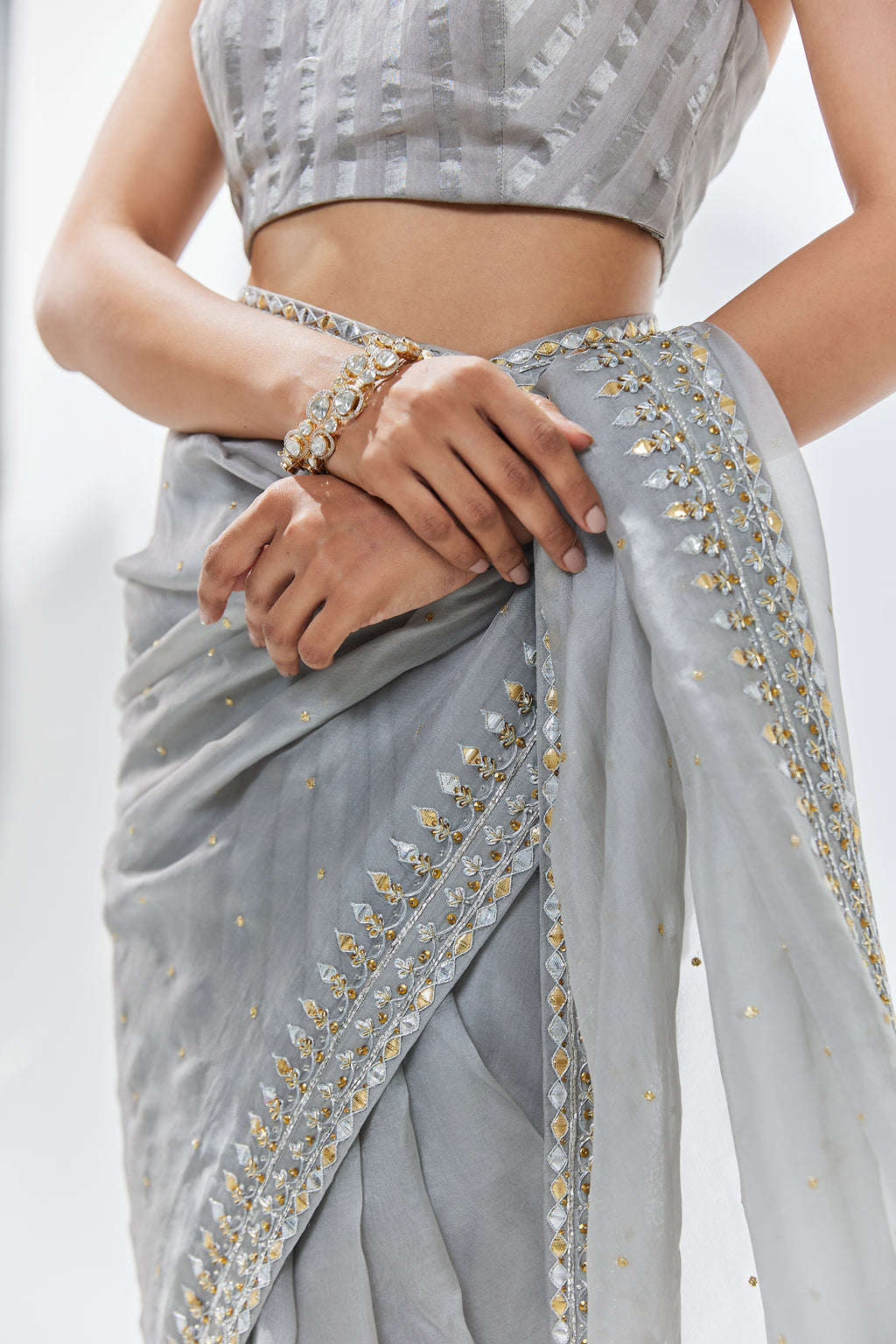 Gota-Patti Border Organza Saree Set