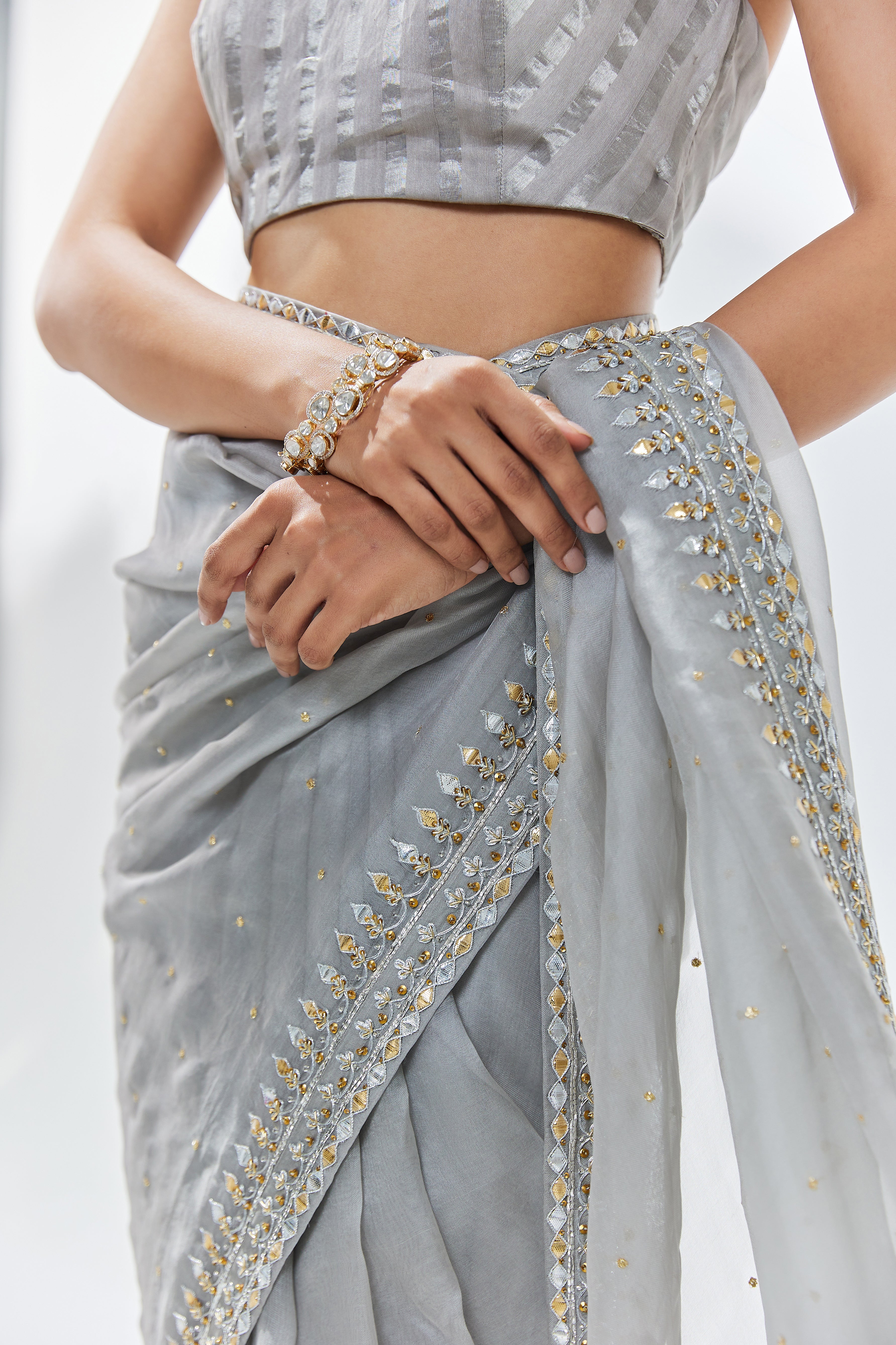 Gota-Patti Border Organza Saree Set