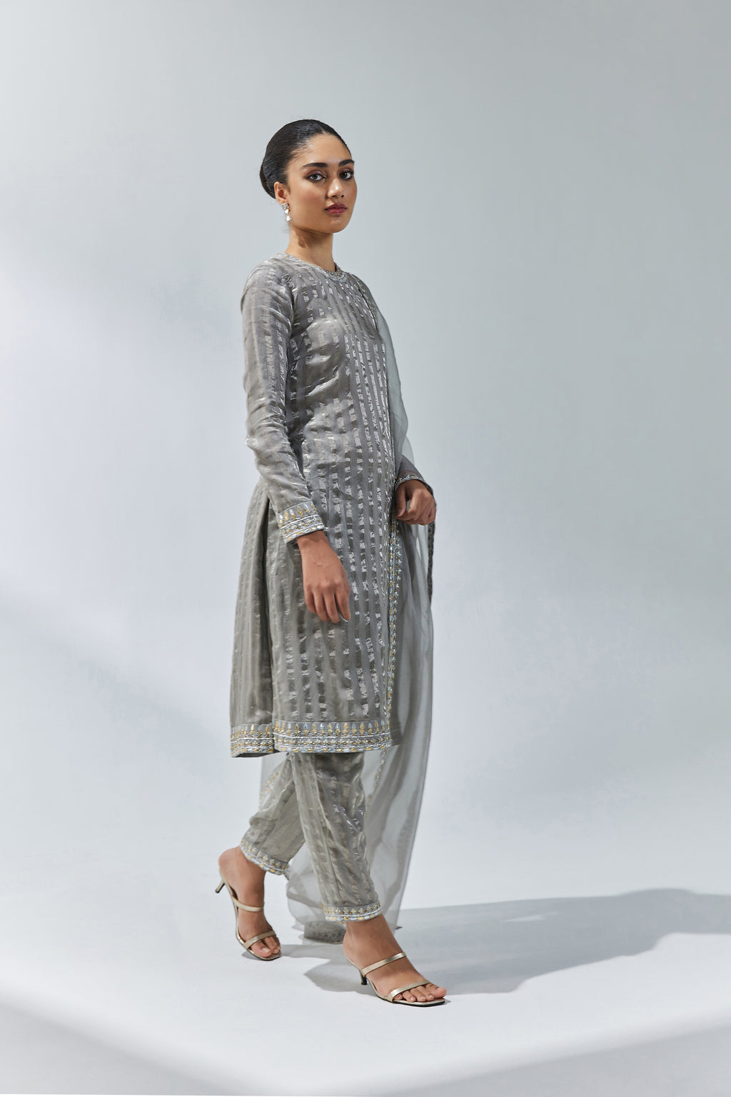 Gota-Patti Border Striped Kurta Set