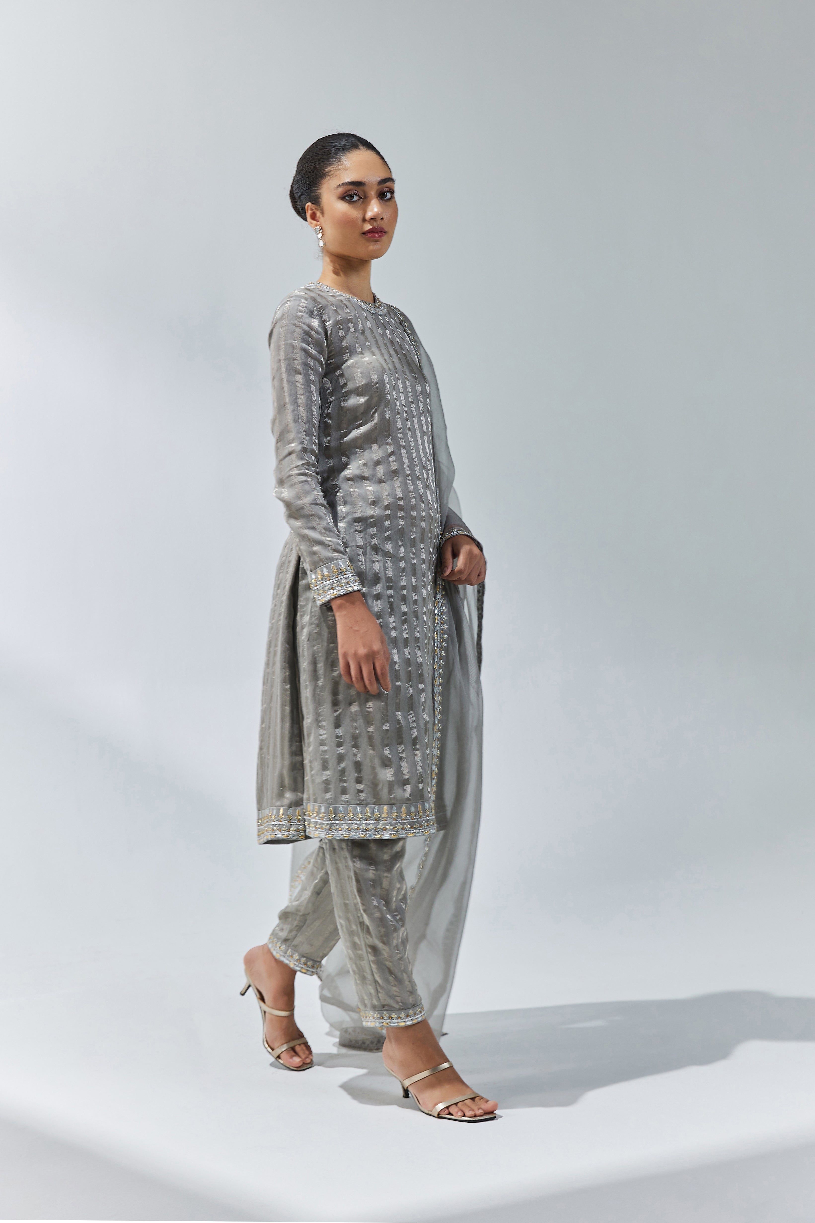 Gota-Patti Border Striped Kurta Set