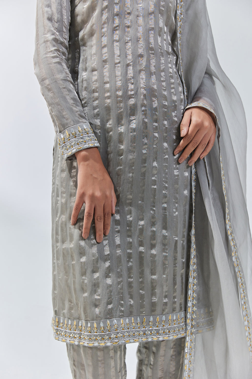 Gota-Patti Border Striped Kurta Set