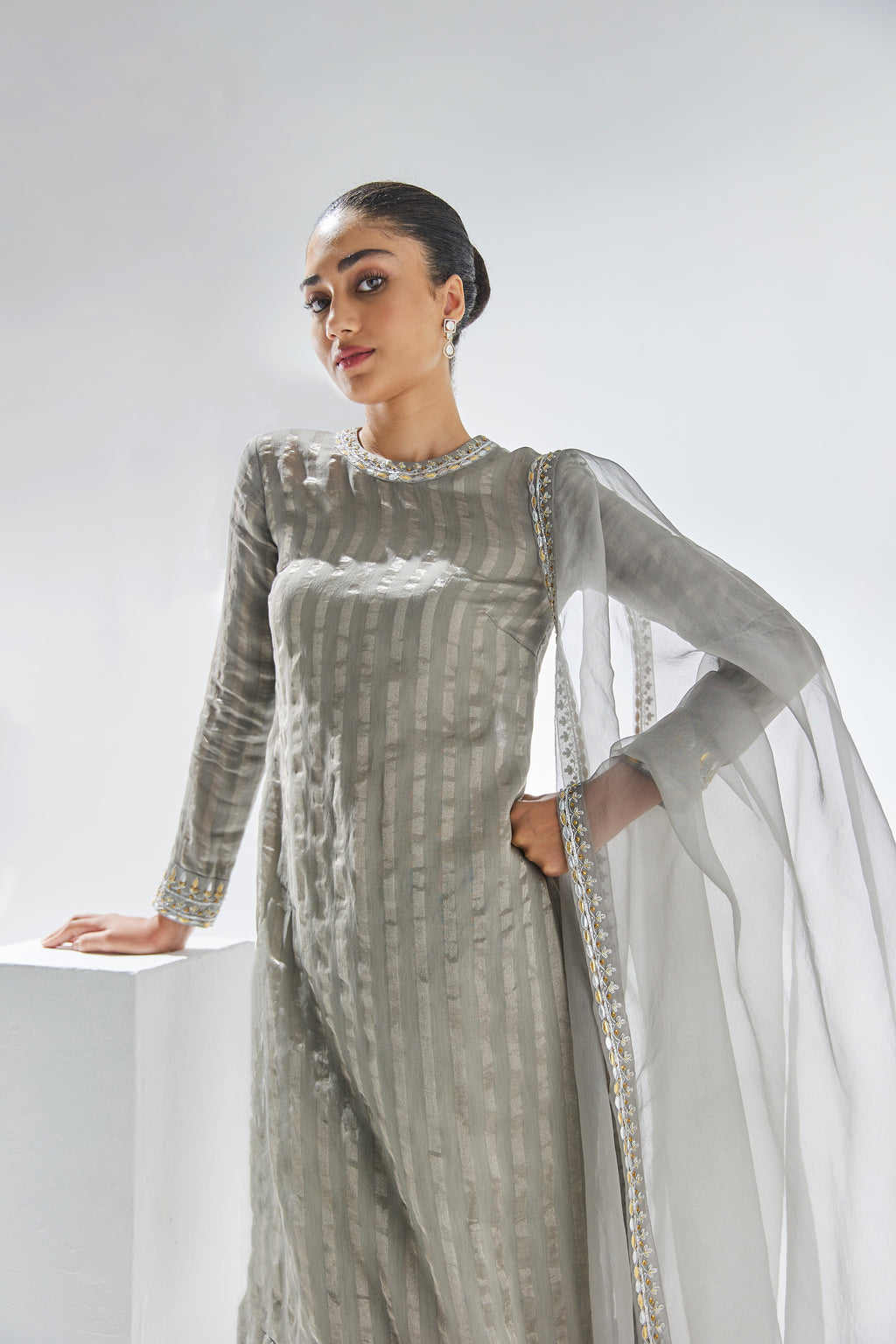 Gota-Patti Border Striped Kurta Set