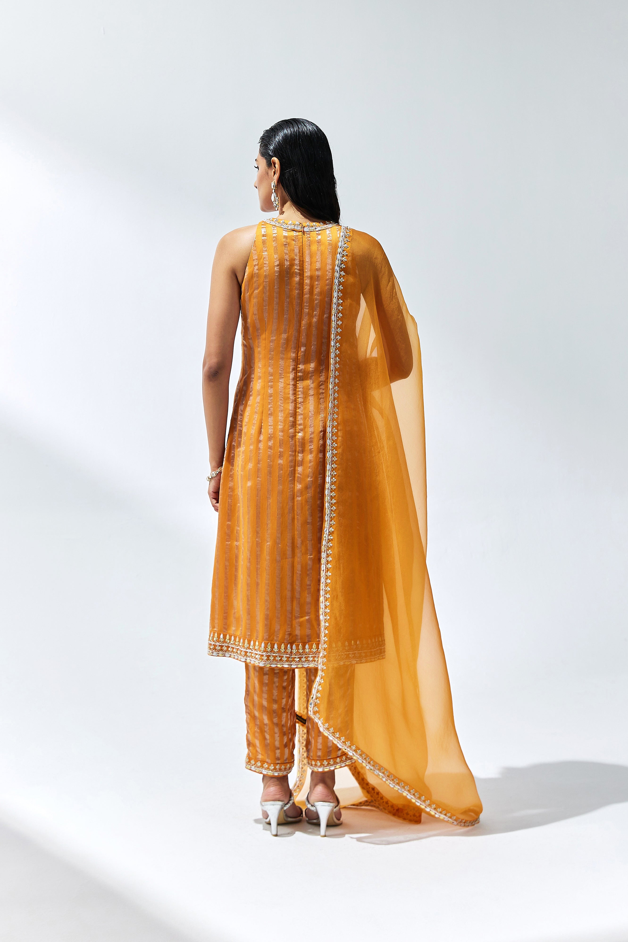 Gota-Patti Border Striped Kurta Set